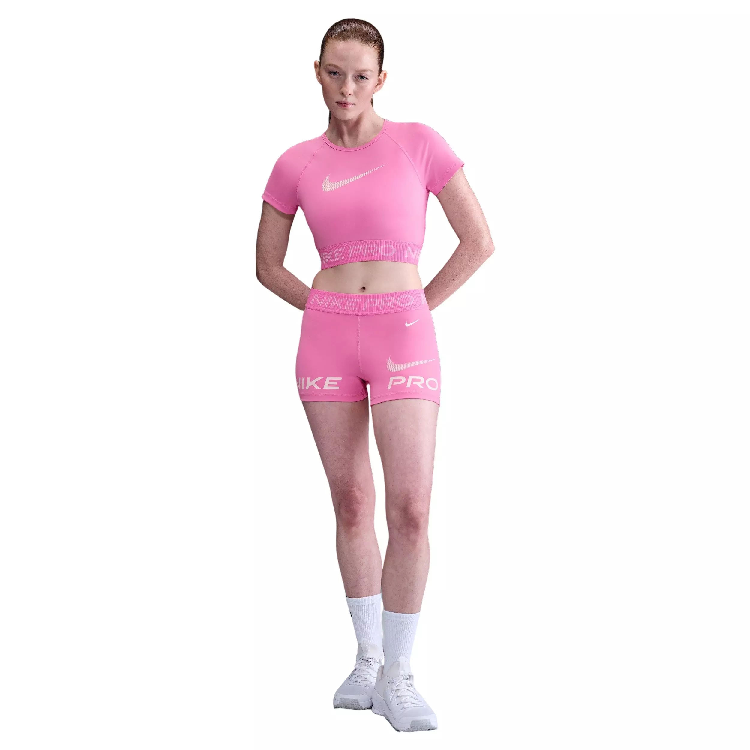 Nike Women's Pro Dri-FIT Short-Sleeve Cropped Top - Pink - PINK
