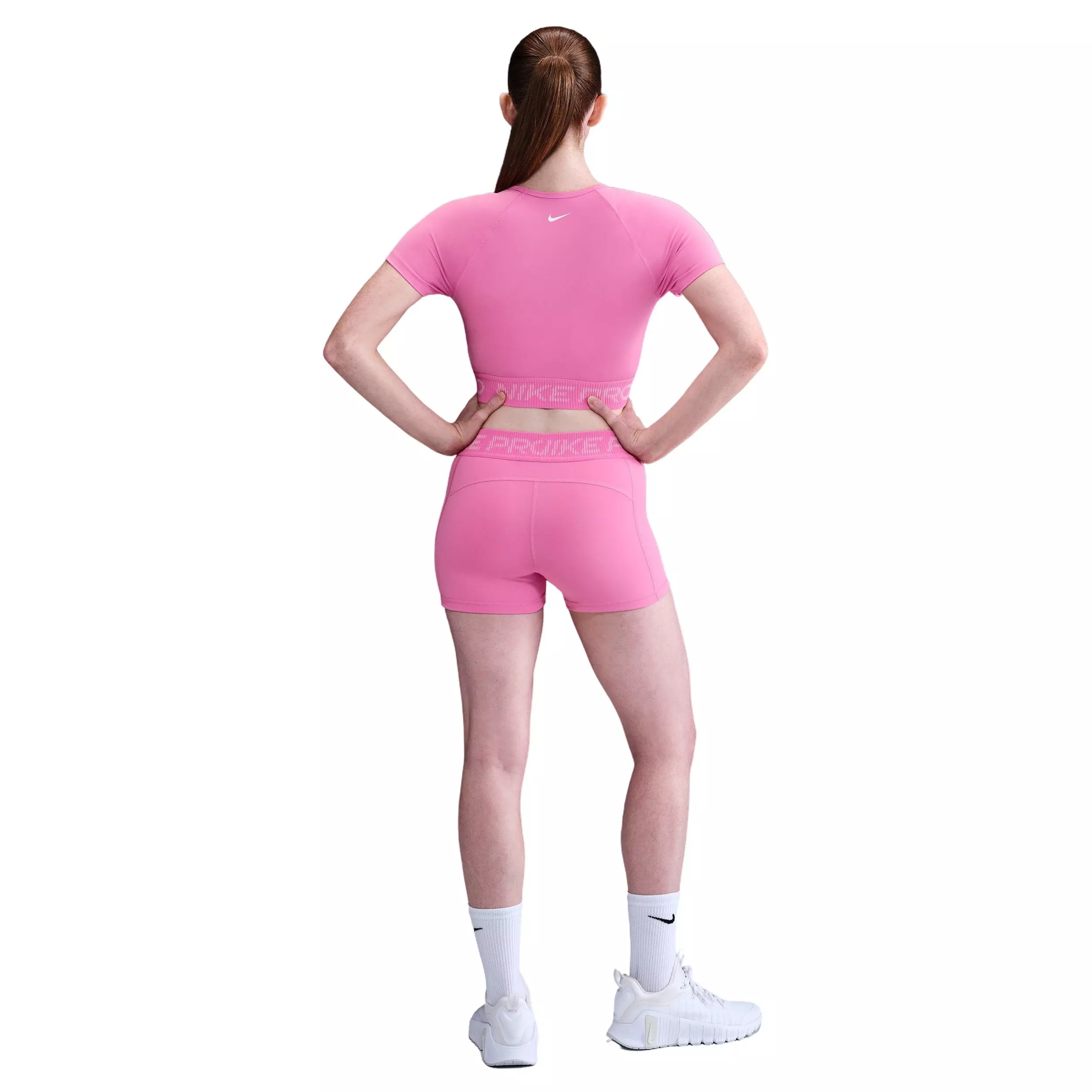 Nike Women's Pro Dri-FIT Short-Sleeve Cropped Graphic Top -Pink - PINK