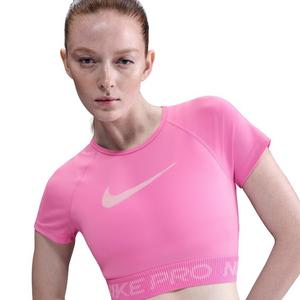 Nike Women's Pro Dri-FIT Short-Sleeve Cropped Graphic Top -Pink
