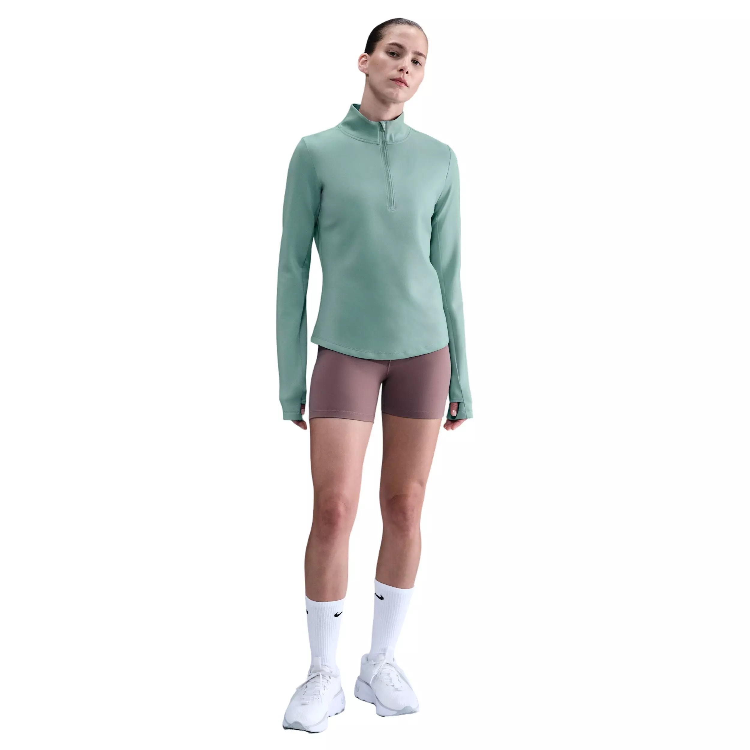 Nike Women's One Long Sleeve 1/2-Zip Midlayer Top -Green - GREEN