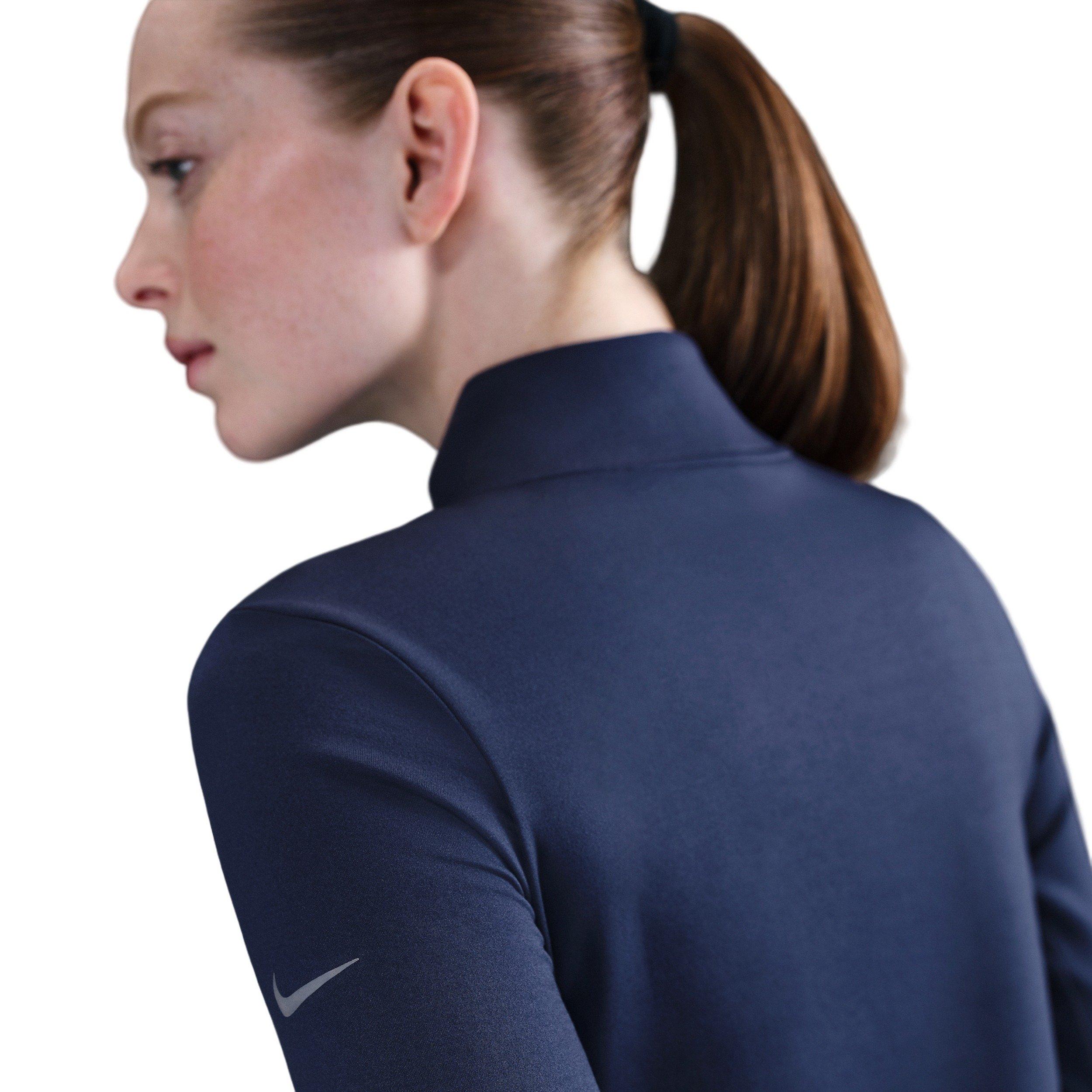 Nike Women's One Long Sleeve 1/2-Zip Midlayer Top - Navy - BLUE Thumbnail View 2