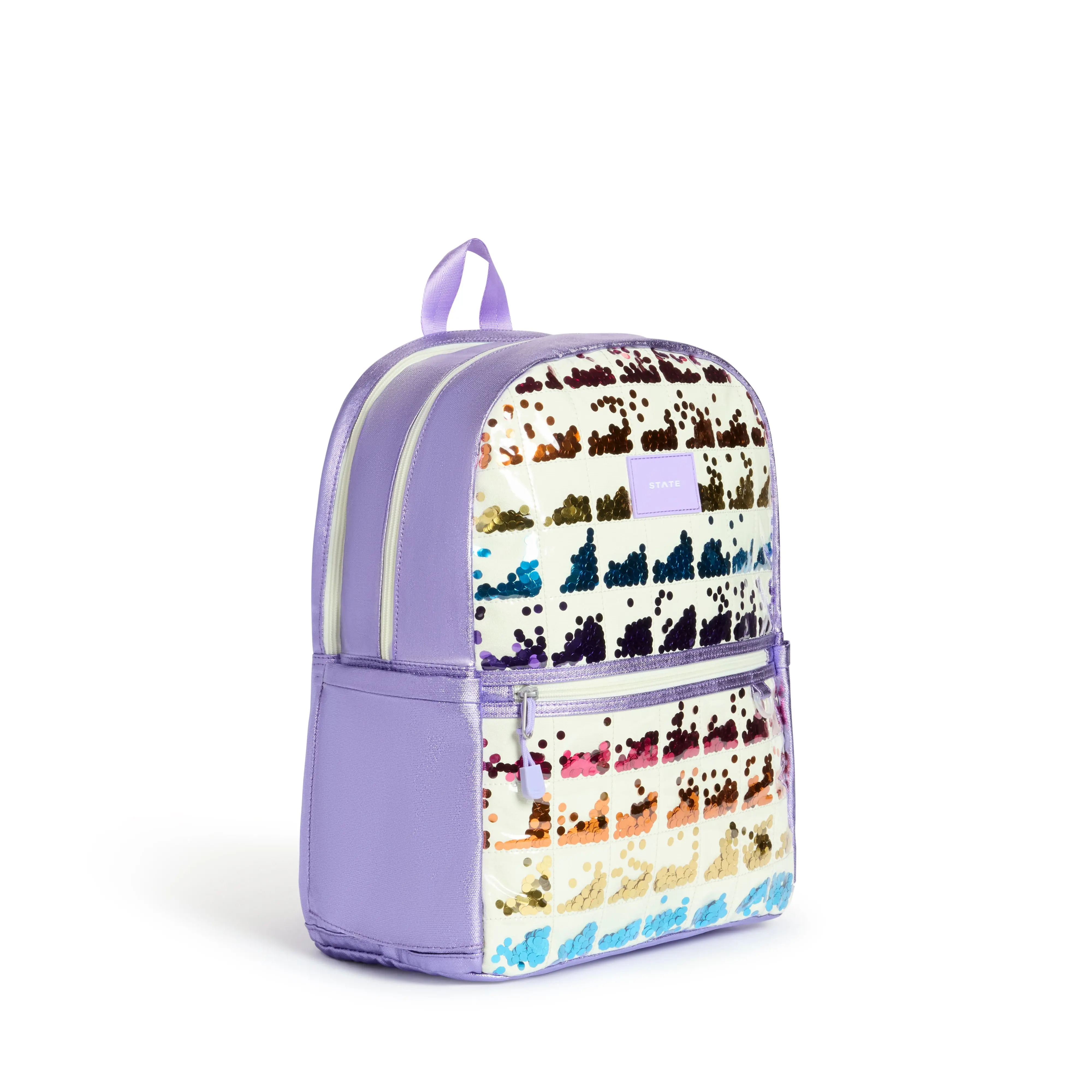 STATE Bags Kane Double Pocket Backpack - Lilac Quilted Sequins - LILAC QUILTED SEQUINS