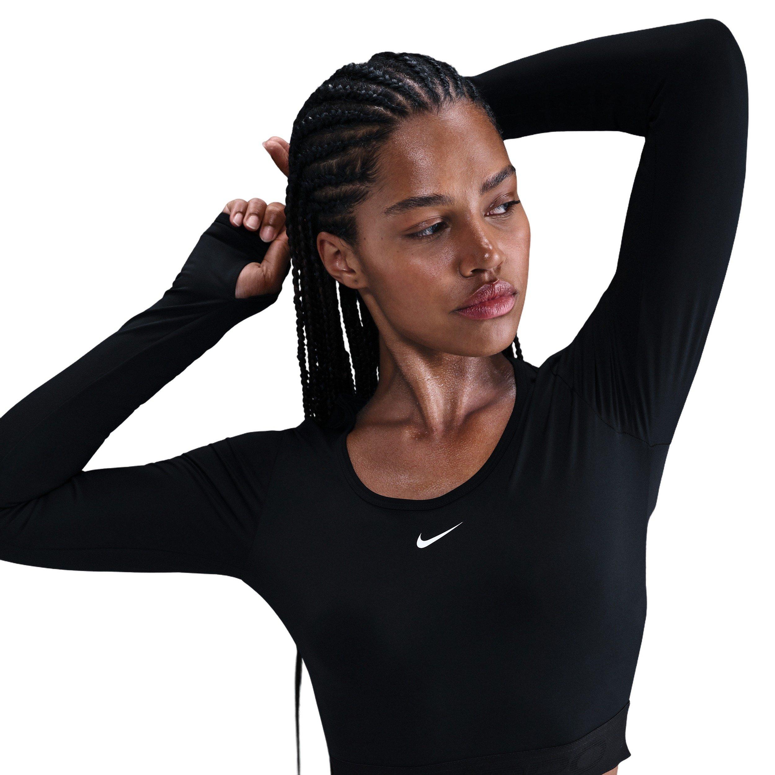 Nike Women's Pro Dri-FIT Cropped Long-Sleeve Top - Black - BLACK Thumbnail View 1