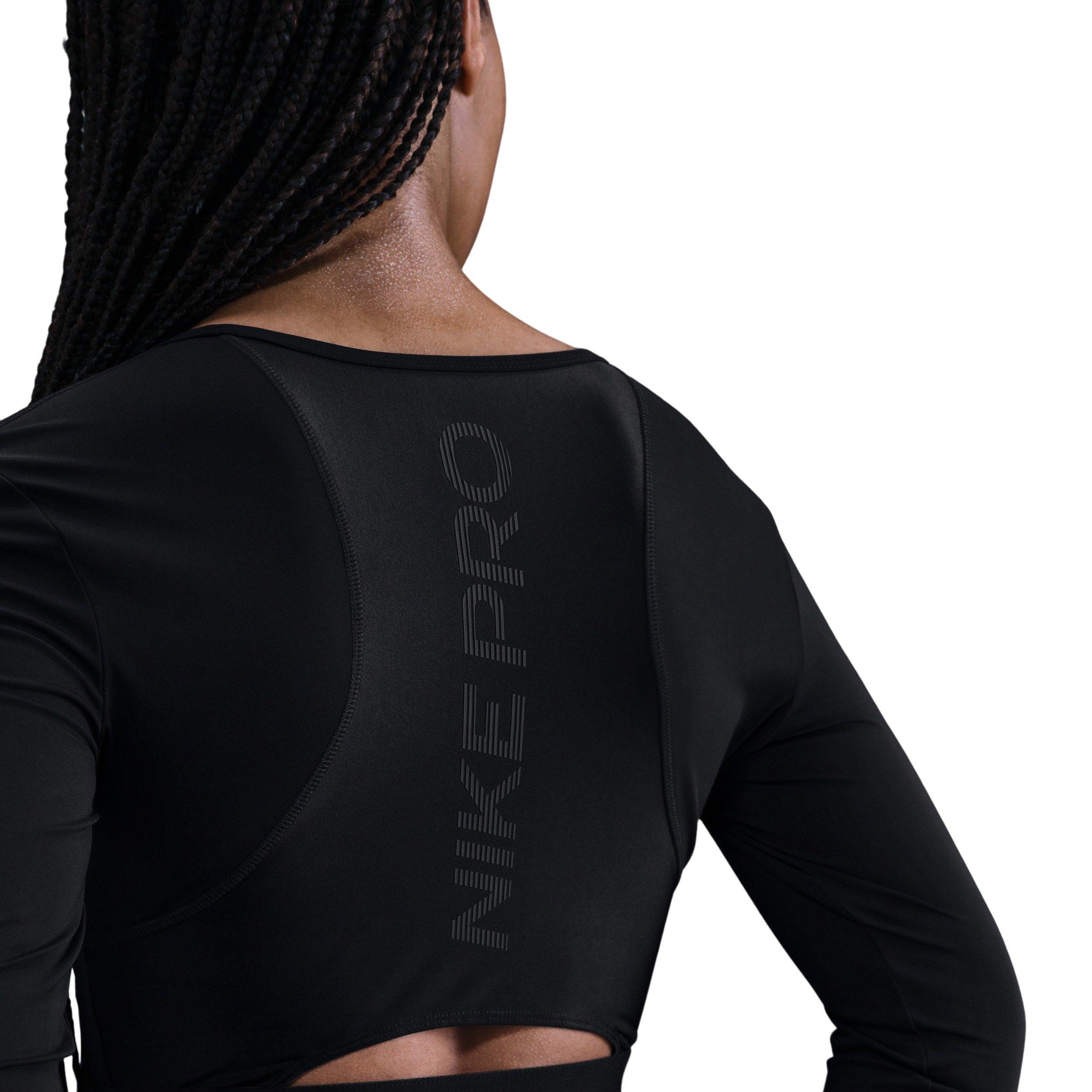 Nike Women's Pro Dri-FIT Cropped Long-Sleeve Top -Black - BLACK Thumbnail View 2