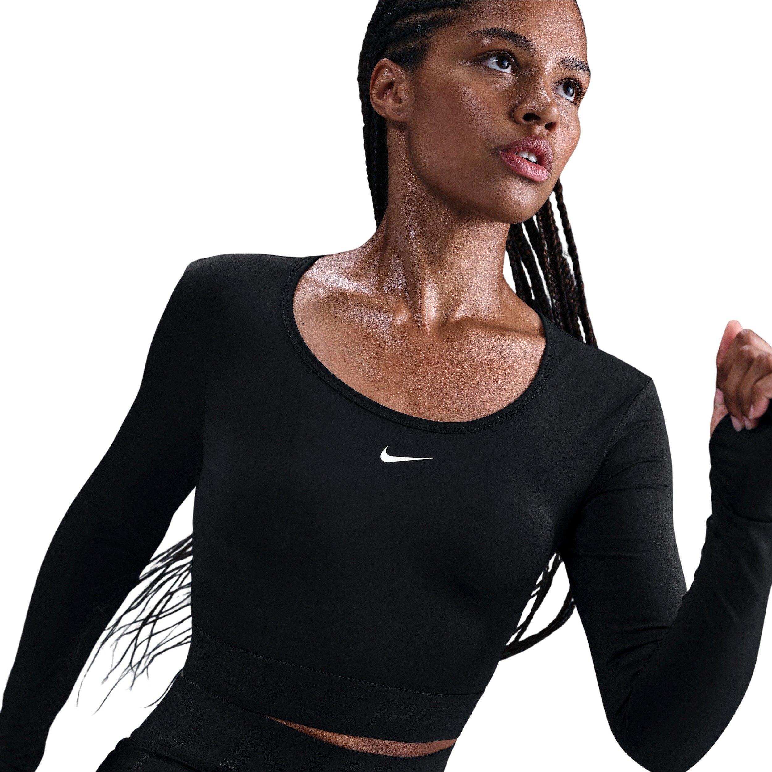 Nike Women's Pro Dri-FIT Cropped Long-Sleeve Top - Black - BLACK Thumbnail View 3