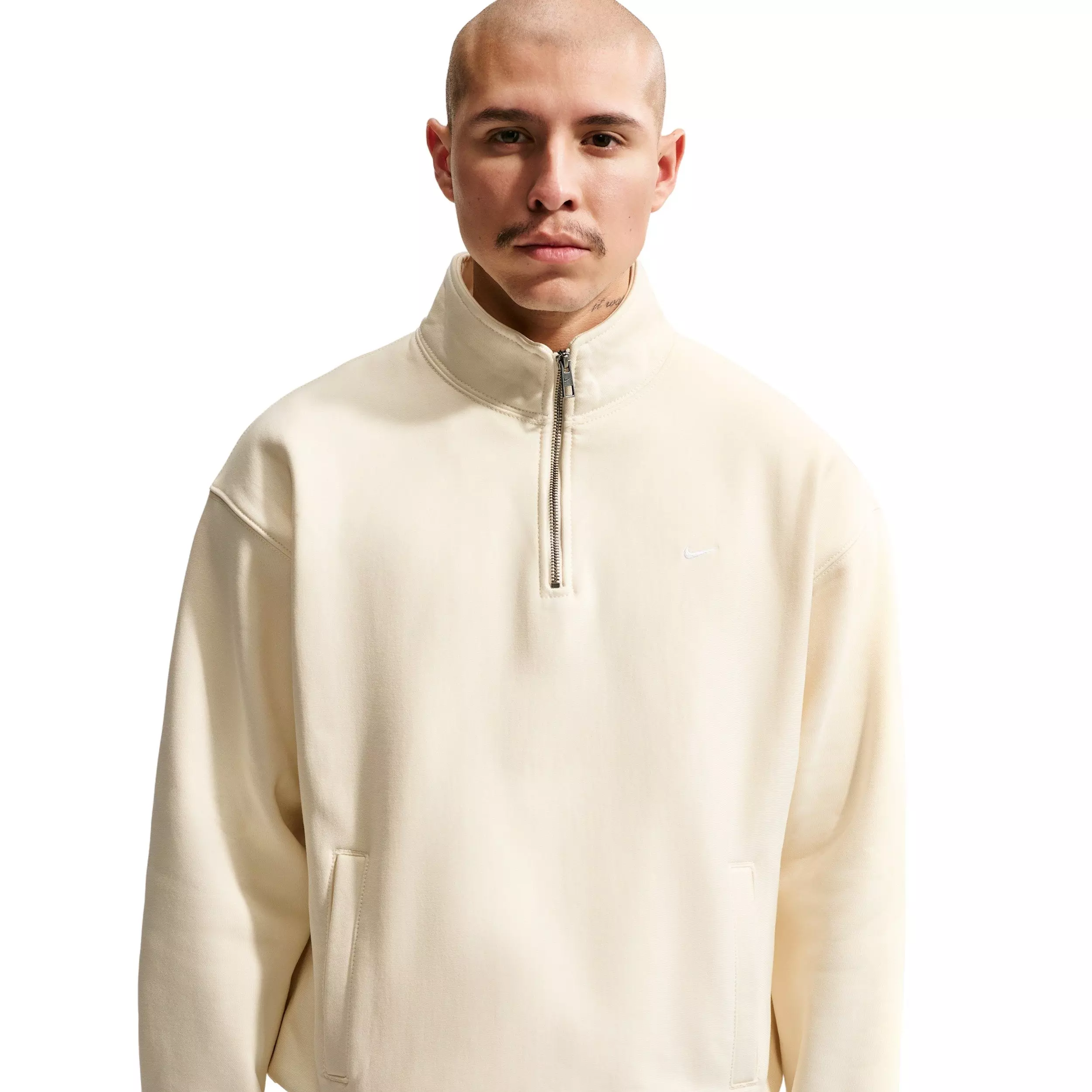 Nike Men's Solo Swoosh Fleece Quarter-Zip Top - Coconut Milk - COCONUT MILK
