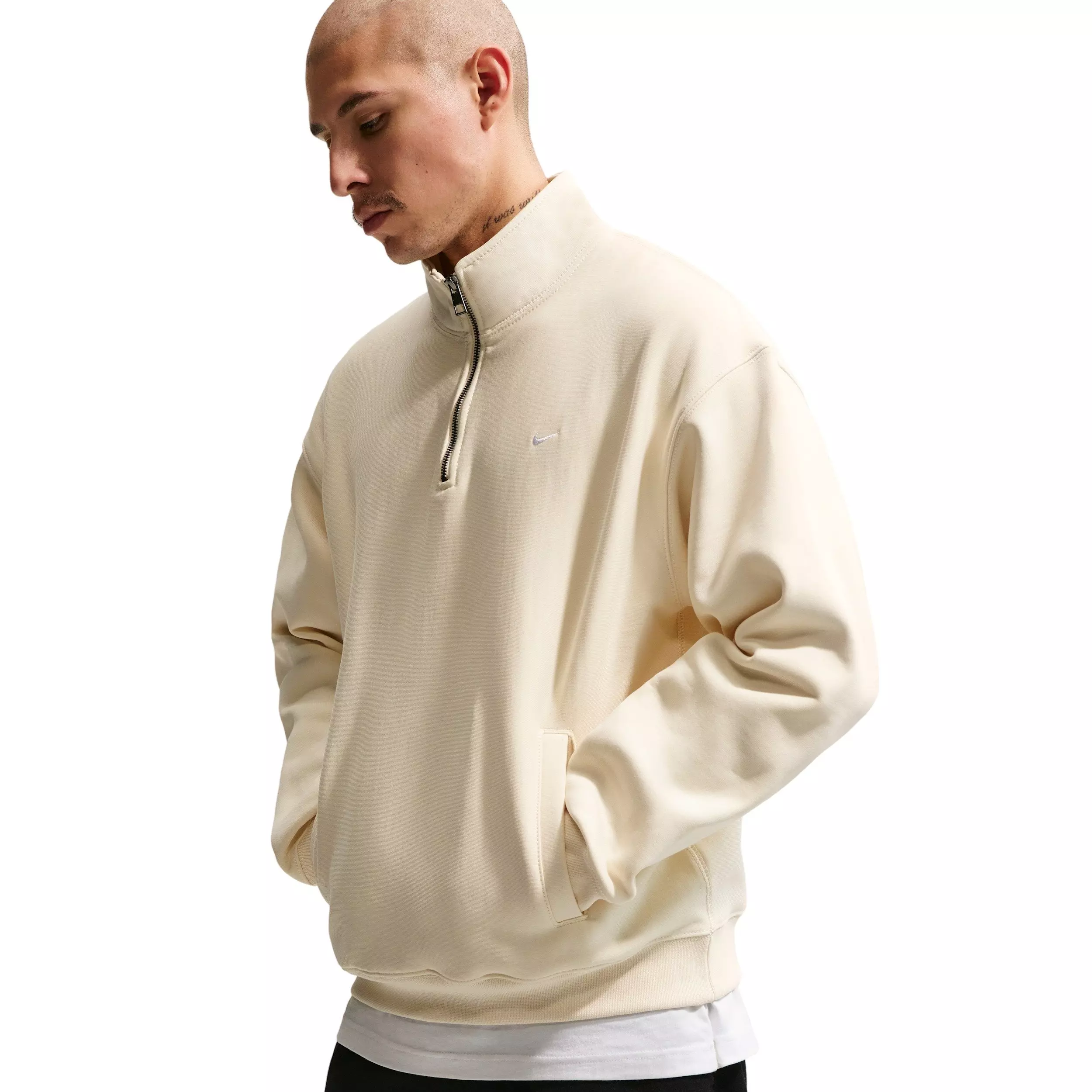 Nike Men's Solo Swoosh Fleece Quarter-Zip Top - Coconut Milk - COCONUT MILK