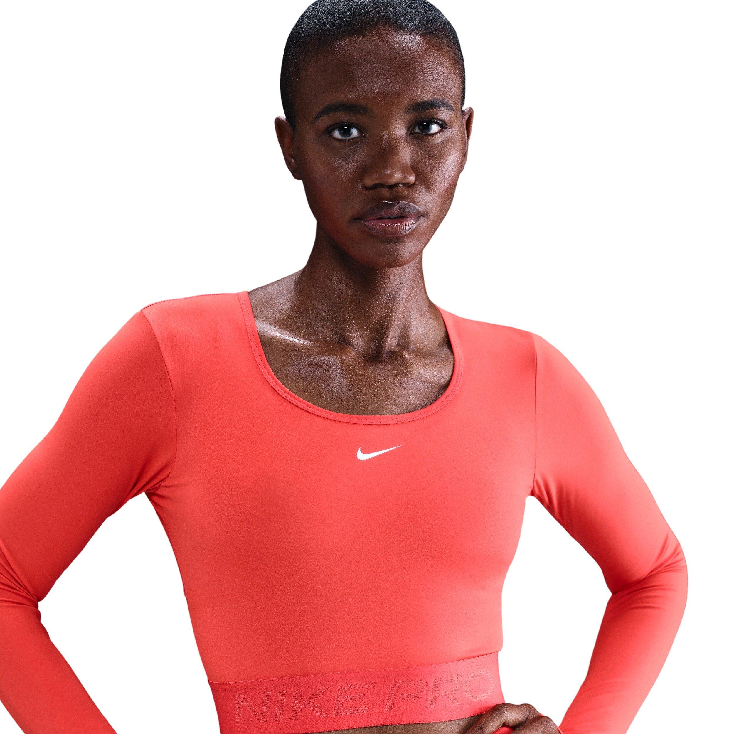 Nike Women's Pro Dri-FIT Cropped Long-Sleeve Top - Red - RED Thumbnail View 1
