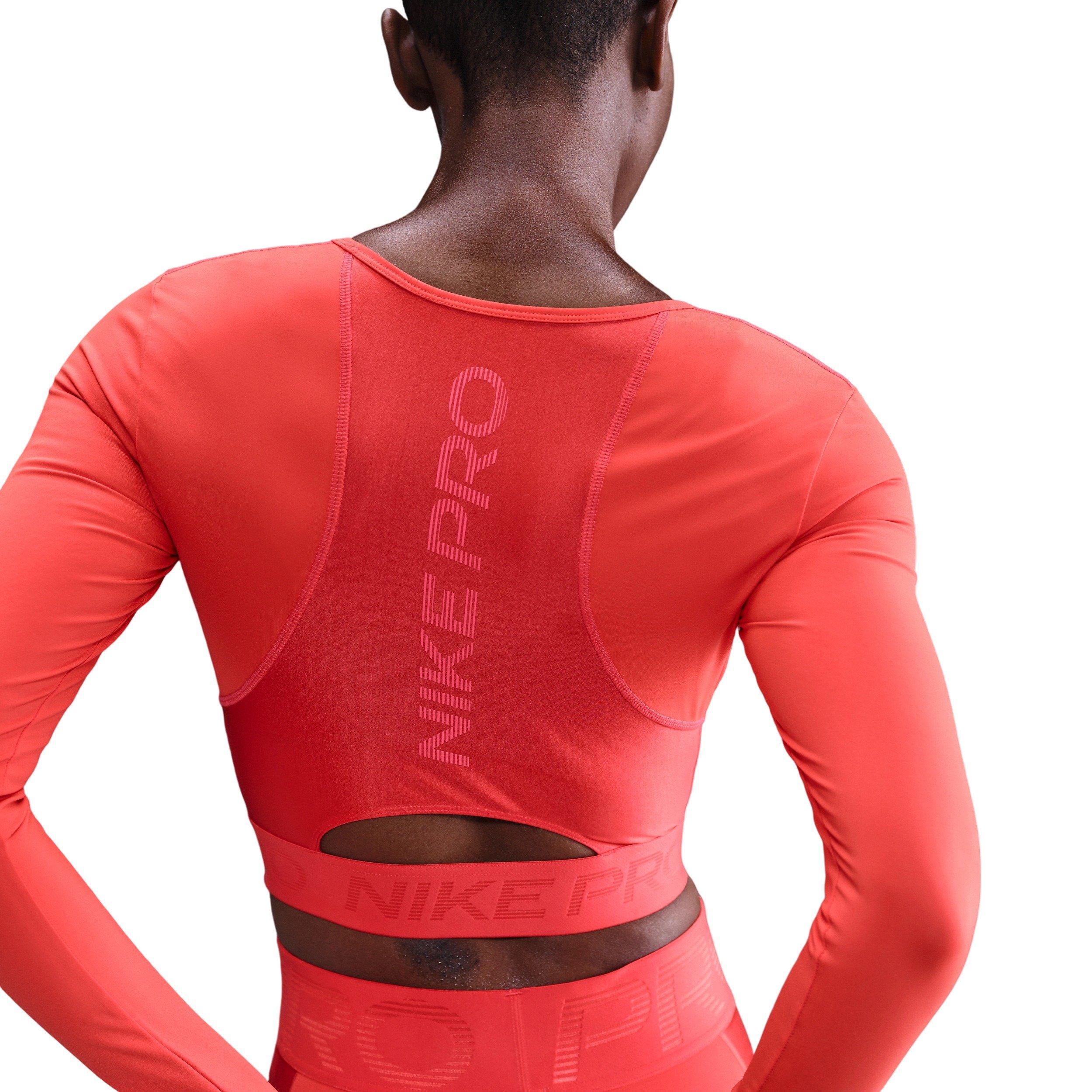 Nike Women's Pro Dri-FIT Cropped Long-Sleeve Top -Red - RED Thumbnail View 2