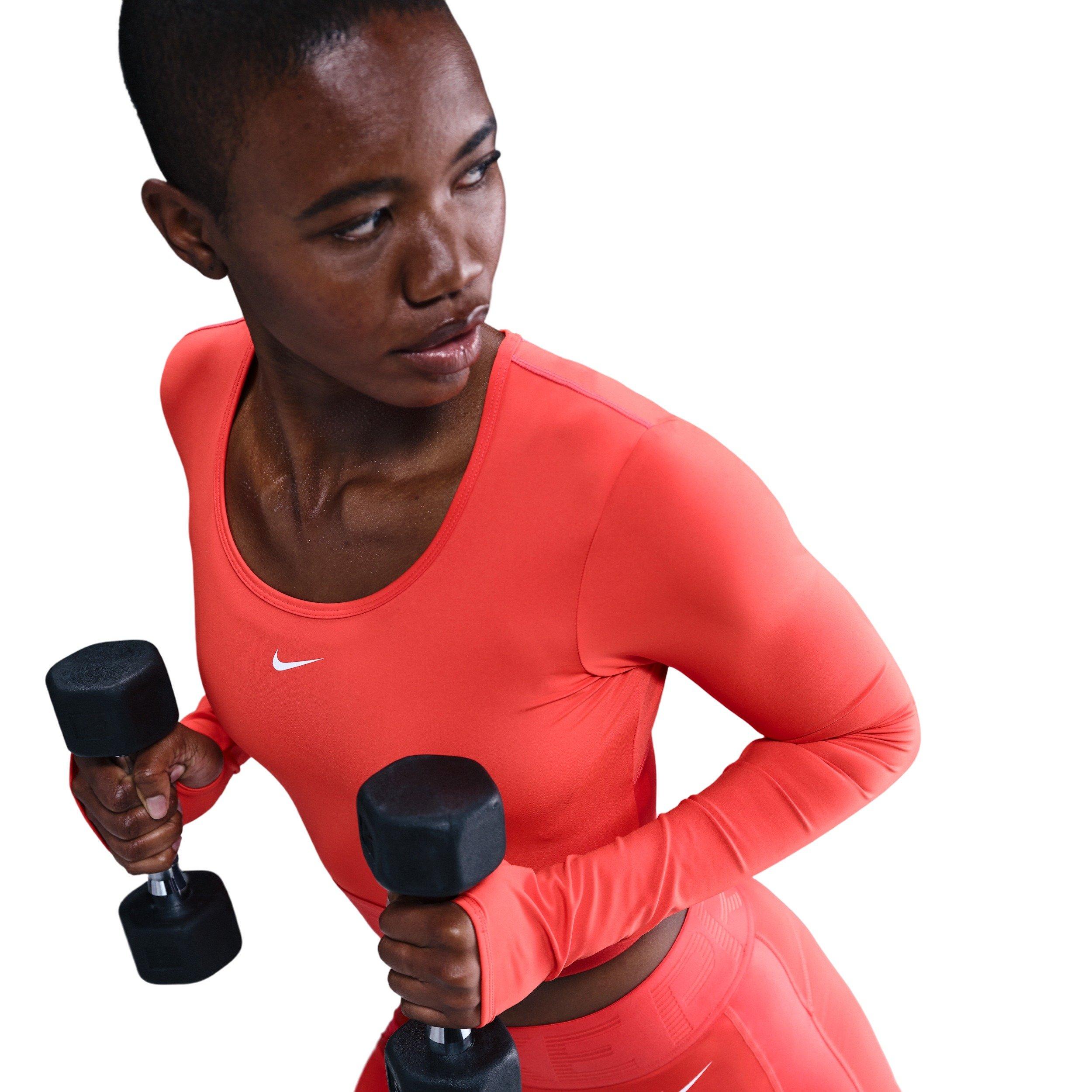 Nike Women's Pro Dri-FIT Cropped Long-Sleeve Top - Light Crimson - LIGHT CRIMSON Thumbnail View 3