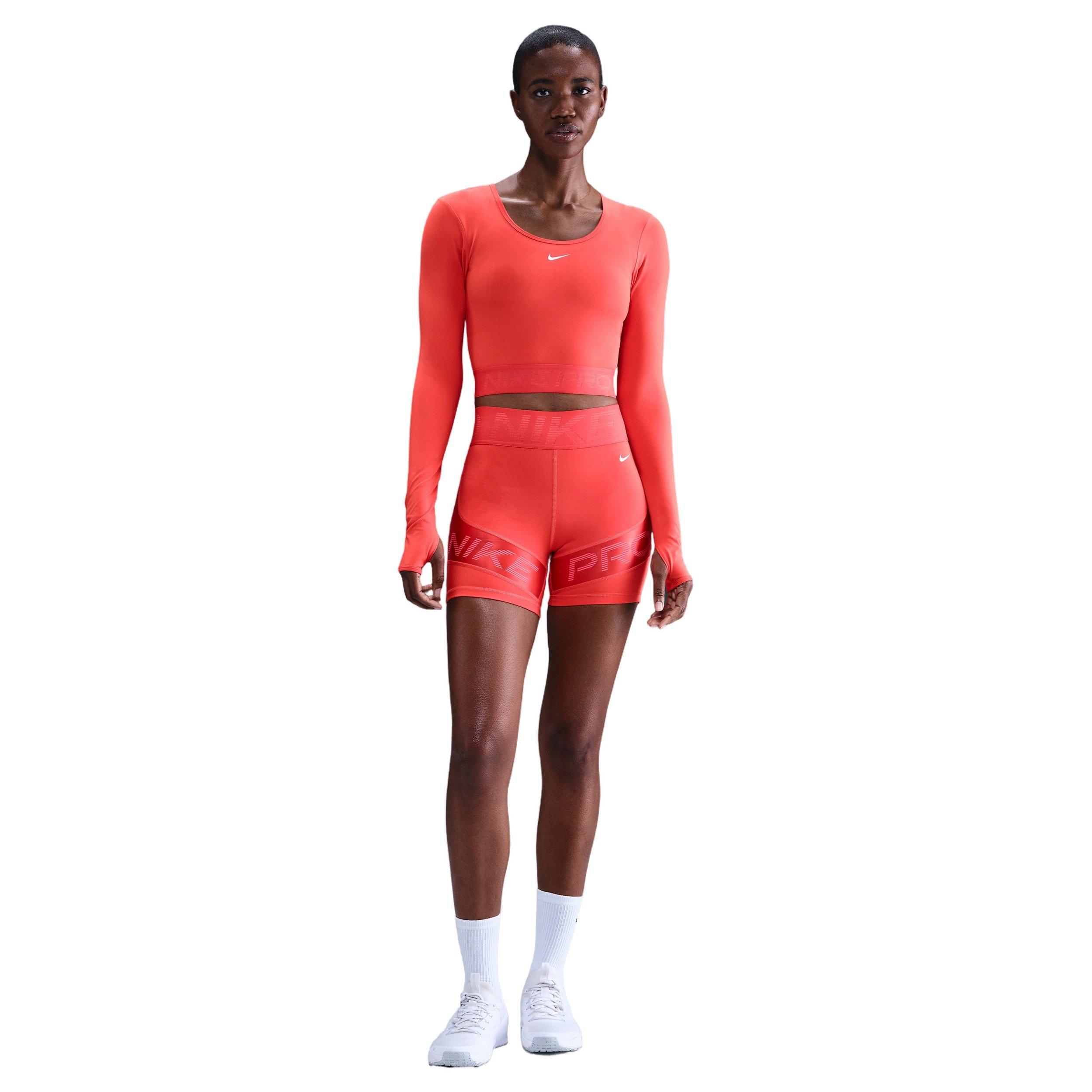 Nike Women's Pro Dri-FIT Cropped Long-Sleeve Top - Red - RED Thumbnail View 4