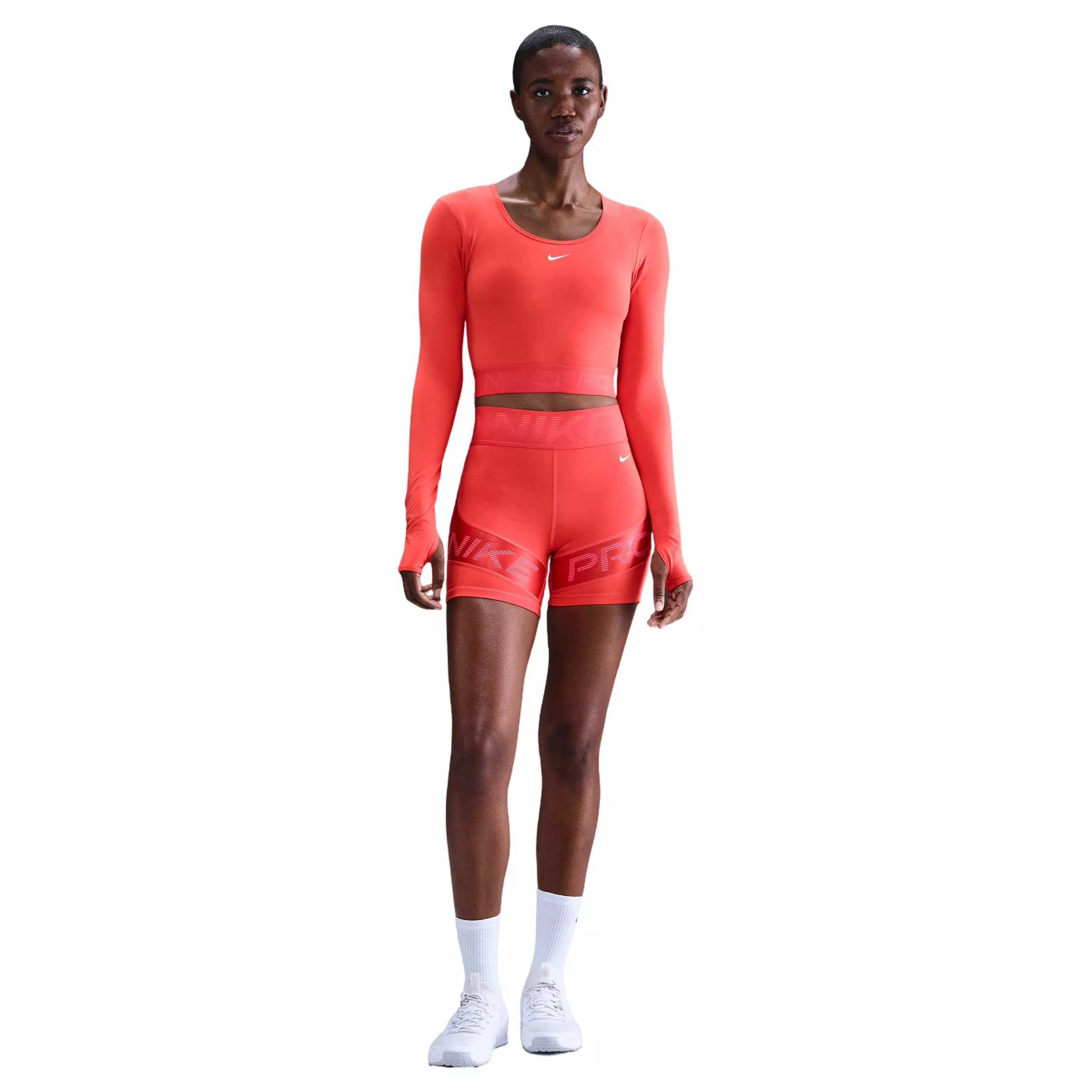 Nike Women's Pro Dri-FIT Cropped Long-Sleeve Top - Red - RED