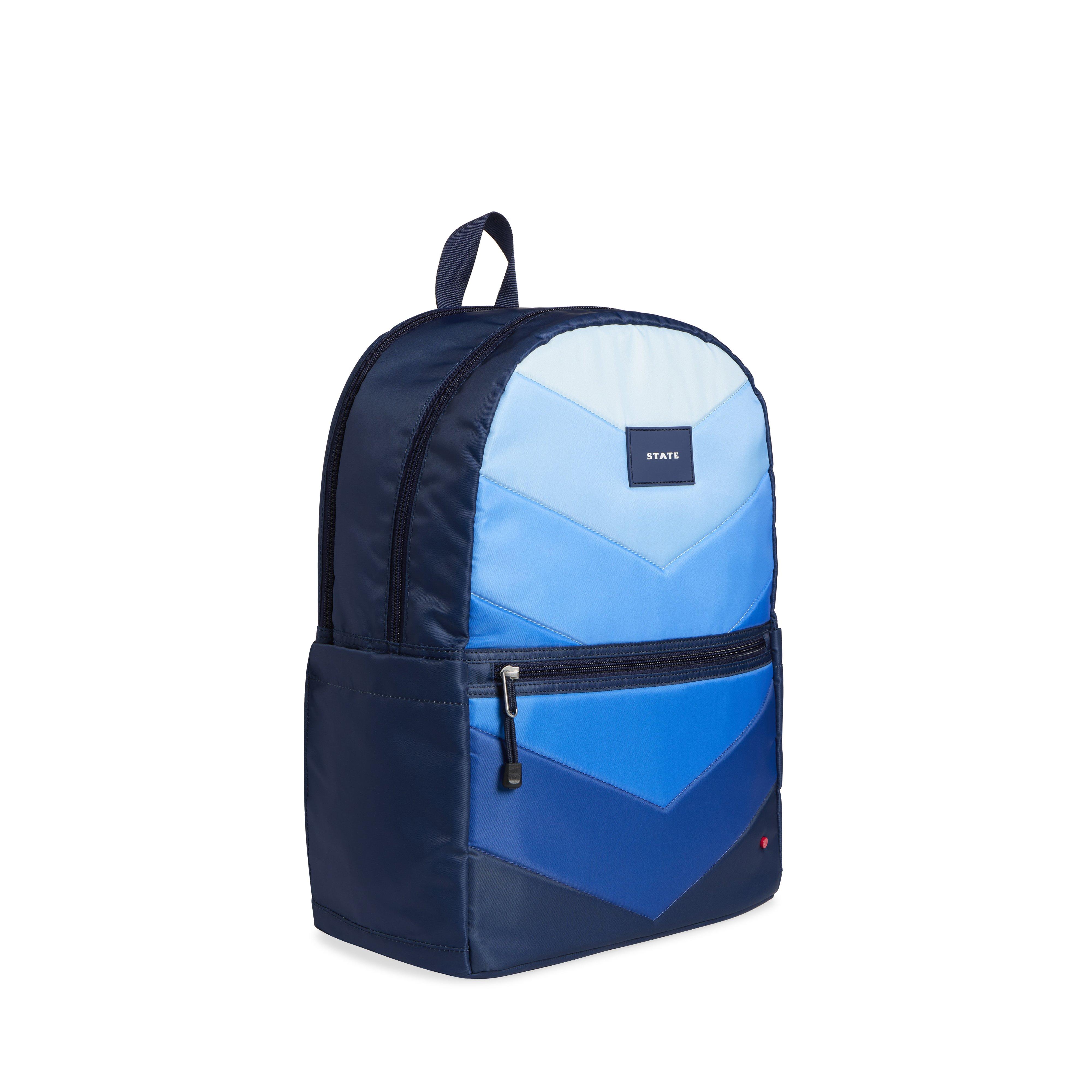 STATE Bags Kane Double Pocket Large Backpack - Blue Chevron - BLUE CHEVRON