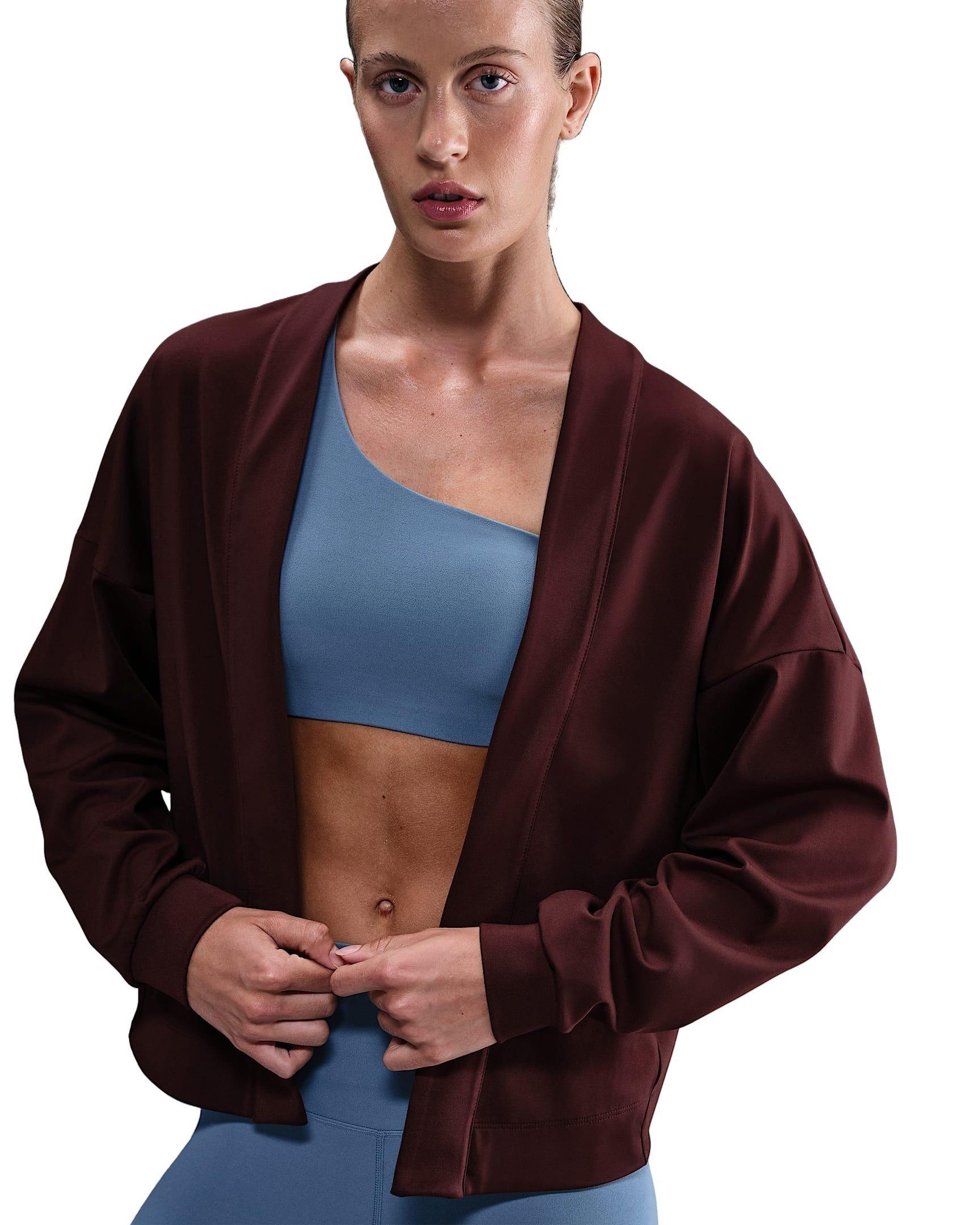 Nike Women's Zenvy Dri-FIT Oversized Cardigan - Burgundy - BURGUNDY Thumbnail View 1