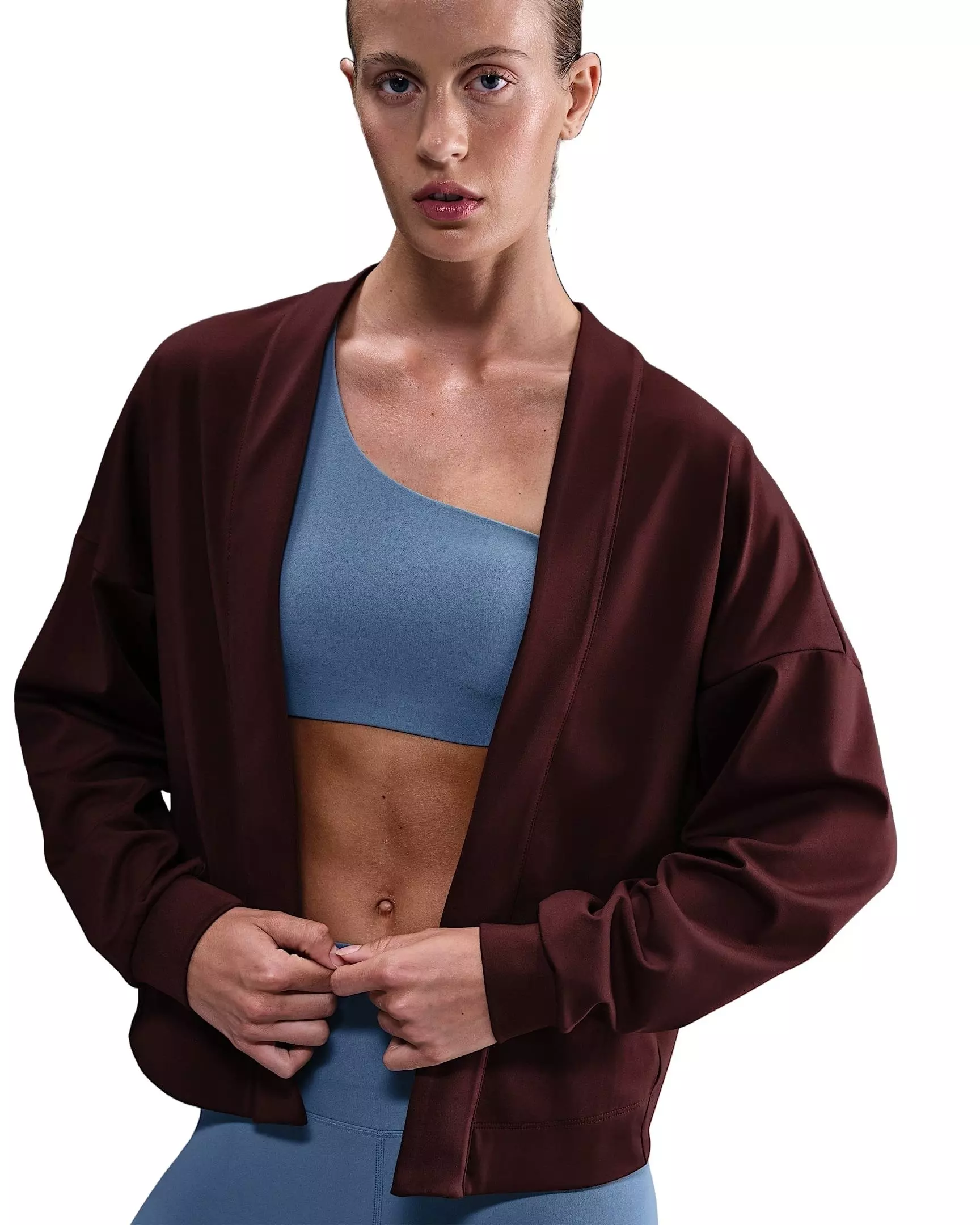 Nike Women's Zenvy Dri-FIT Oversized Cardigan - Burgundy - BURGUNDY