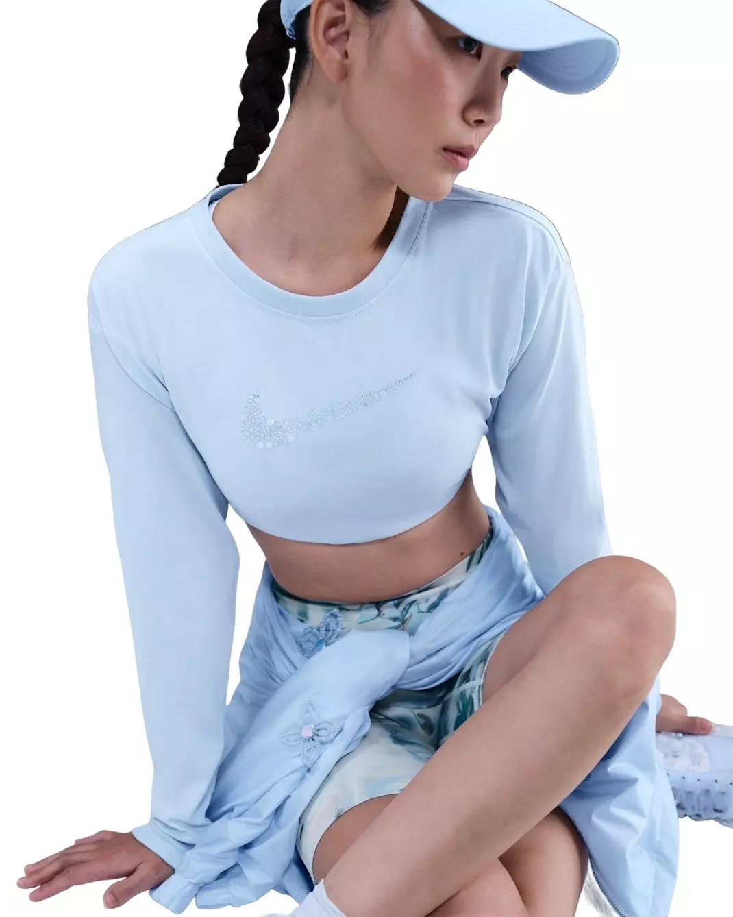 Nike Women's Artist Collection Dri-FIT Cropped Long-Sleeve T-Shirt - Blue - BLUE