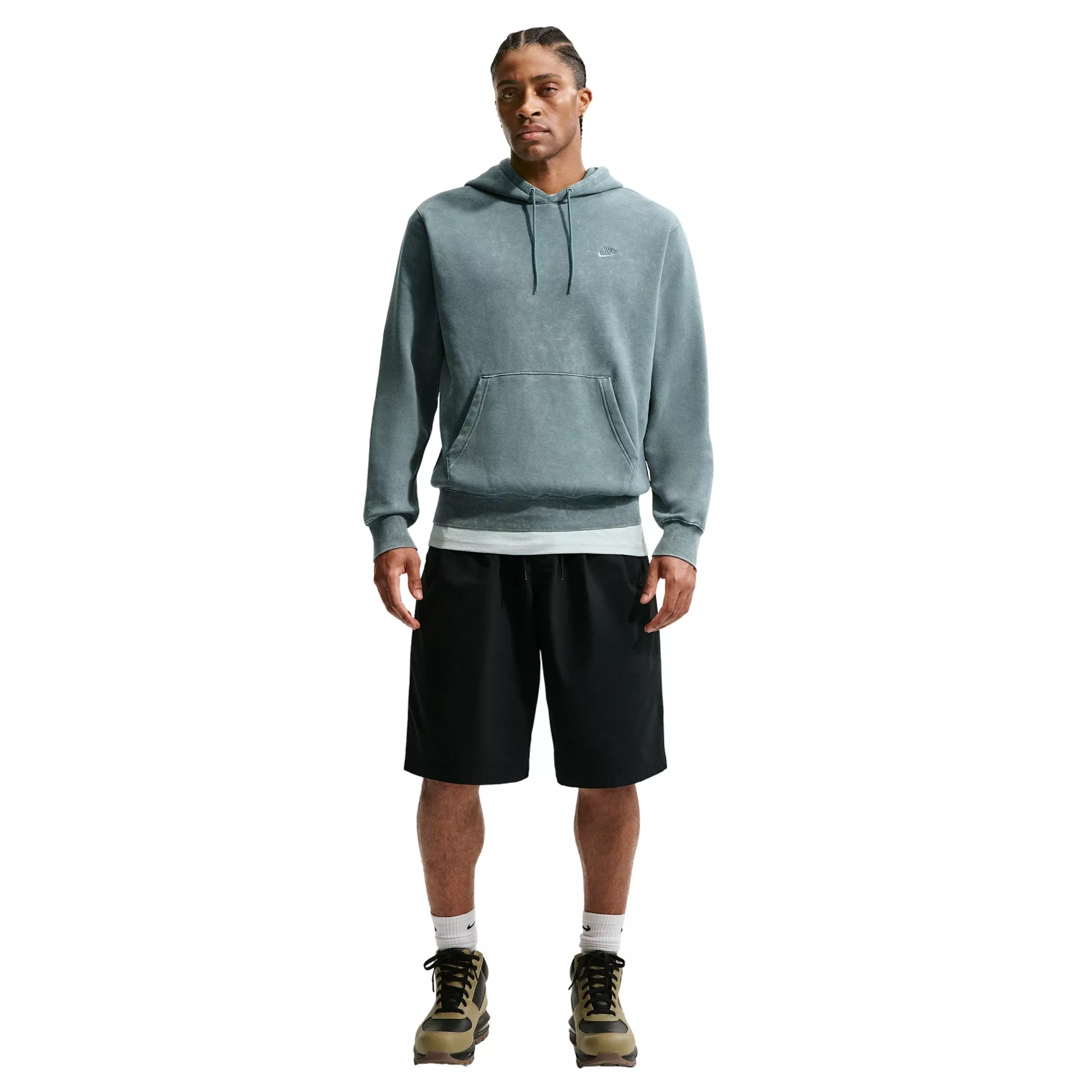 Nike Men's Sportswear Club Washed Fleece Hoodie - GREY