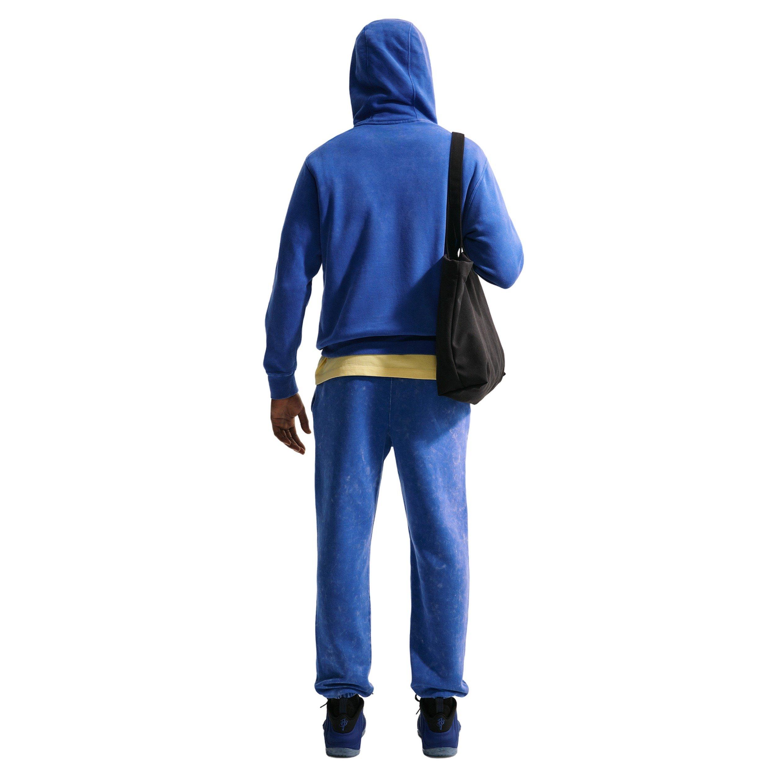 Nike Men's Sportswear Club Washed Fleece Hoodie - BLUE Thumbnail View 5
