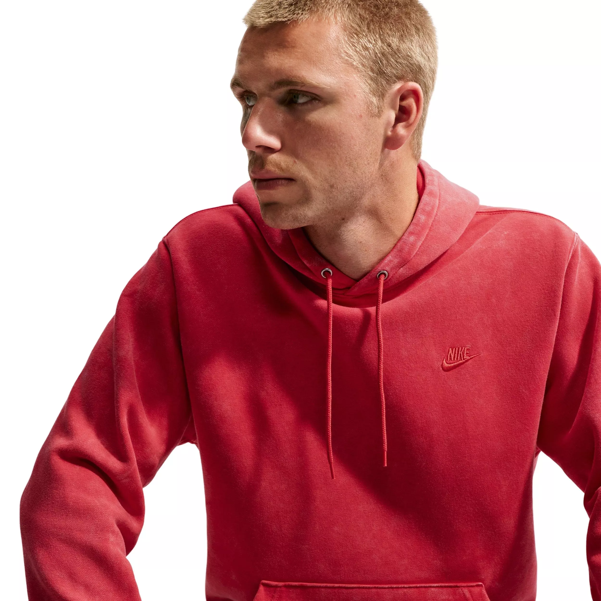 Nike Men's Sportswear Club Washed Fleece Hoodie - RED