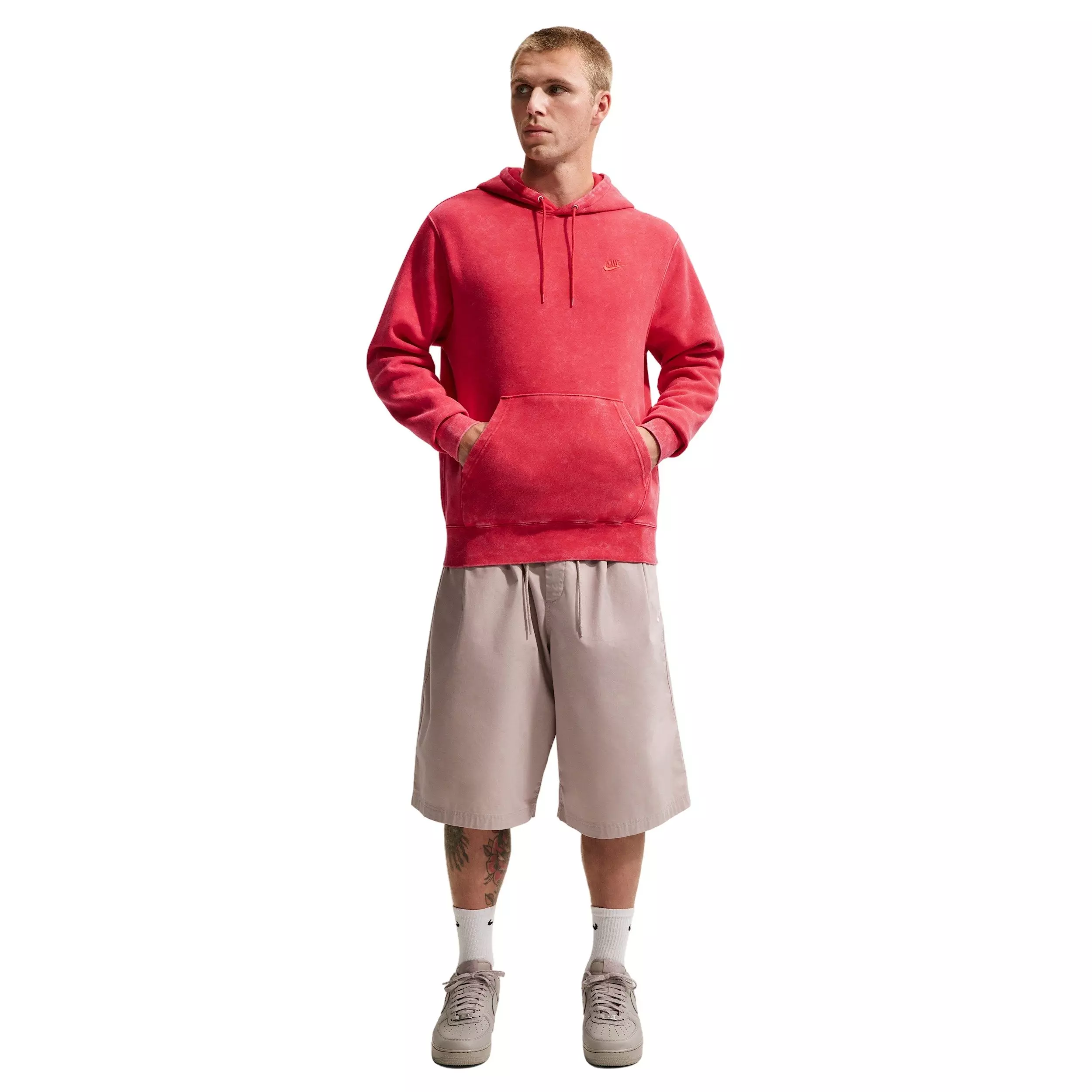 Nike Men's Sportswear Club Washed Fleece Hoodie - RED