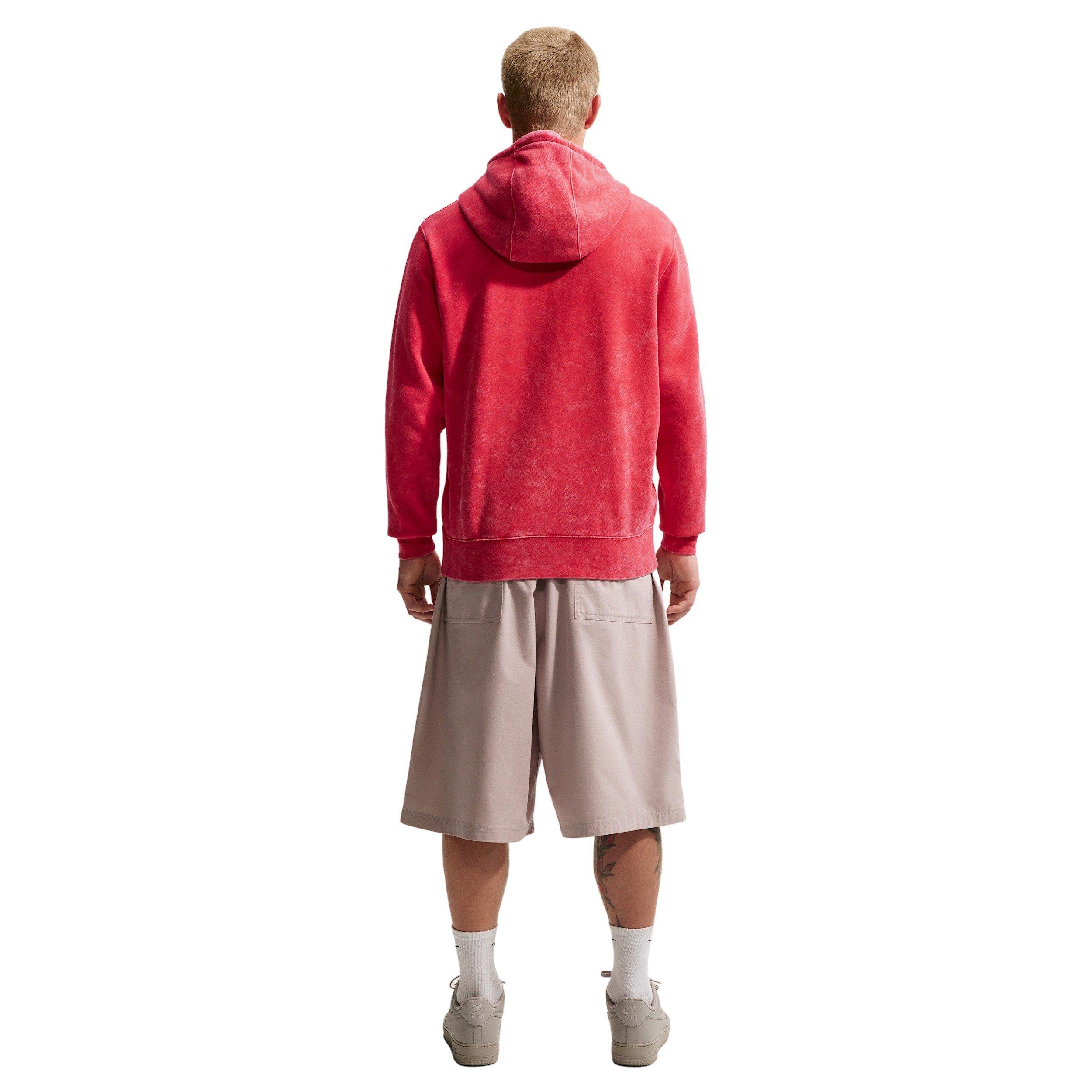 Nike Men's Sportswear Club Washed Fleece Hoodie - RED Thumbnail View 5
