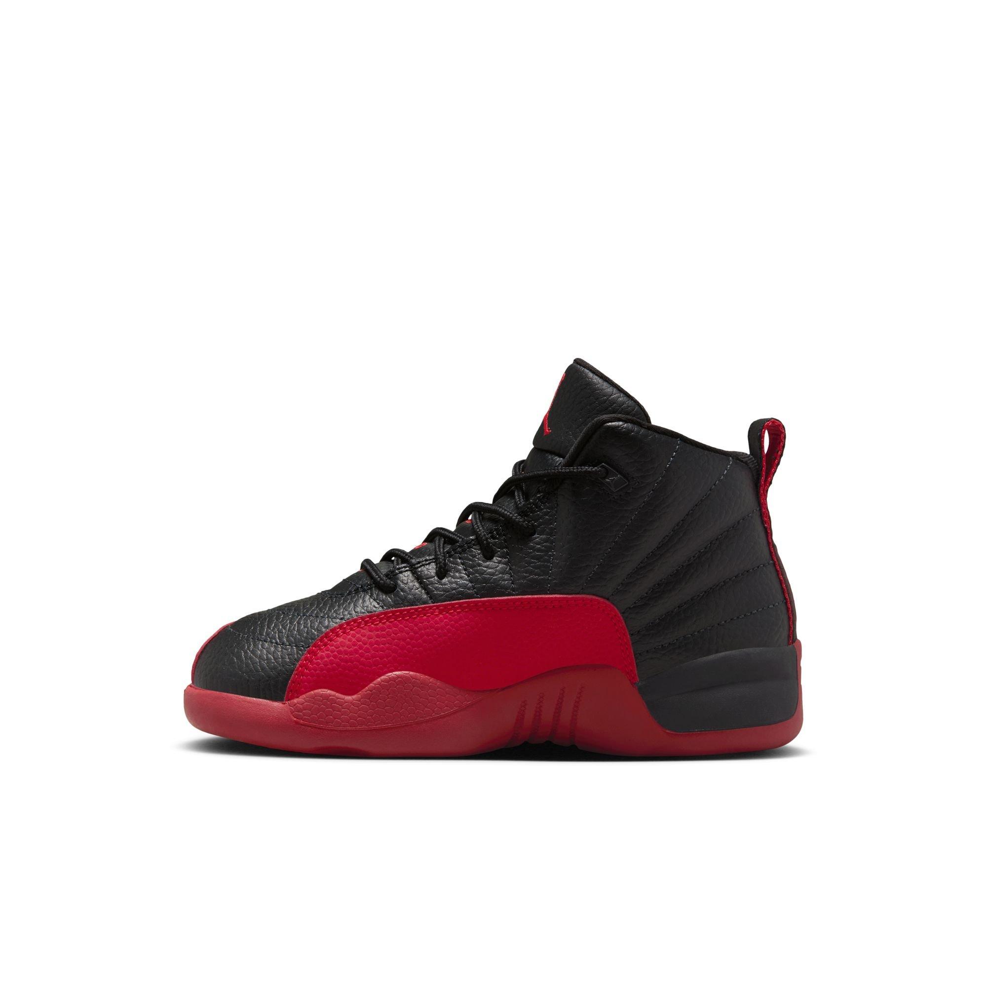 Jordan 12 Retro "Black and Varsity Red" Preschool Kids' Shoe