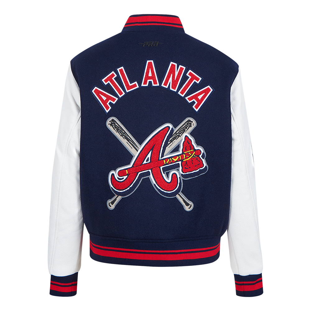 Pro Standard Women's MLB Atlanta Braves Mashup Rib Wool Varsity Jacket - Navy/Red - NAVY/RED Thumbnail View 2