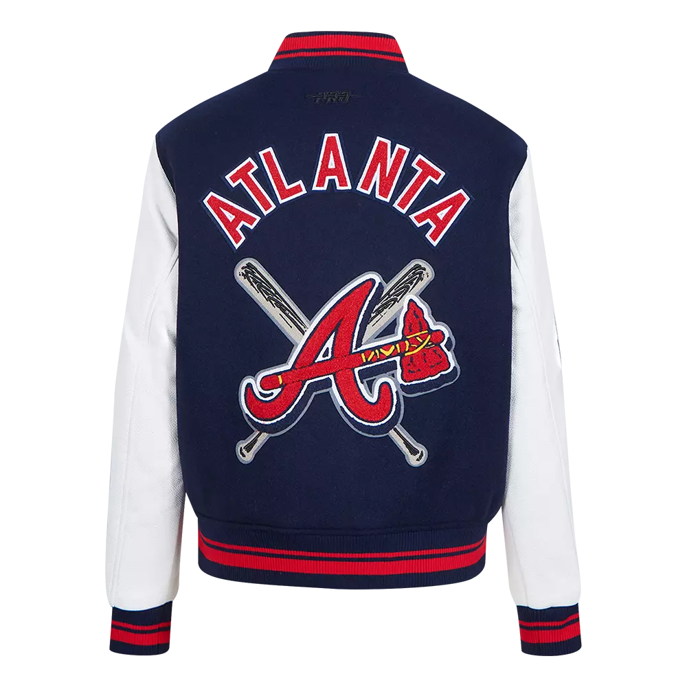 Pro Standard Women's MLB Atlanta Braves Mashup Rib Wool Varsity Jacket -Navy/Red - NAVY/RED