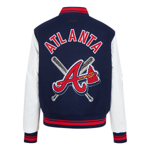 Pro Standard Women's MLB Atlanta Braves Mashup Rib Wool Varsity Jacket -Navy/Red