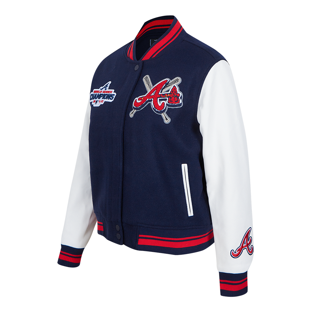 Pro Standard Women's MLB Atlanta Braves Mashup Rib Wool Varsity Jacket -Navy/Red - NAVY/RED Thumbnail View 3