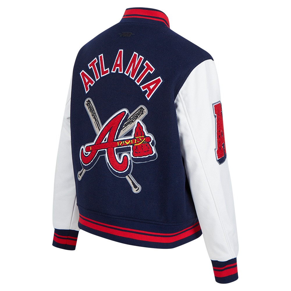 Pro Standard Women's MLB Atlanta Braves Mashup Rib Wool Varsity Jacket -Navy/Red - NAVY/RED Thumbnail View 4