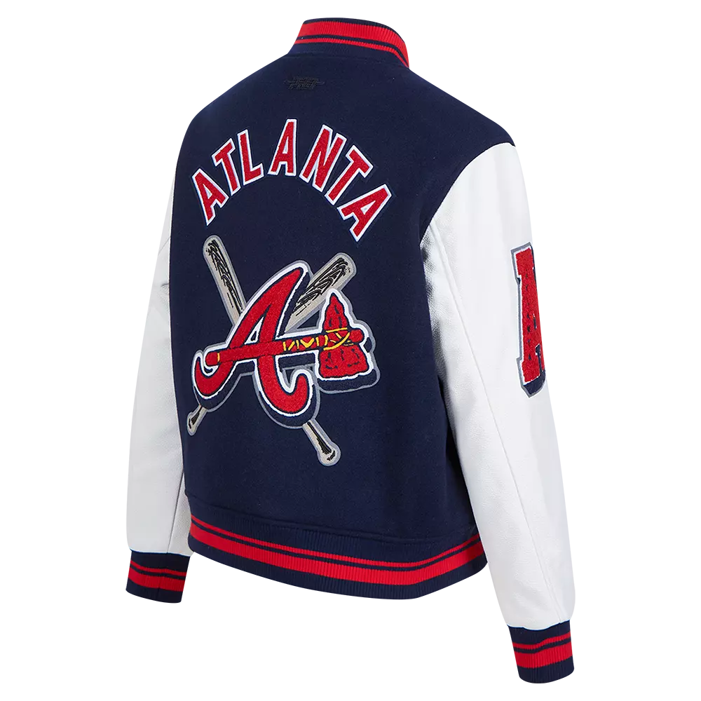 Pro Standard Women's MLB Atlanta Braves Mashup Rib Wool Varsity Jacket -Navy/Red - NAVY/RED