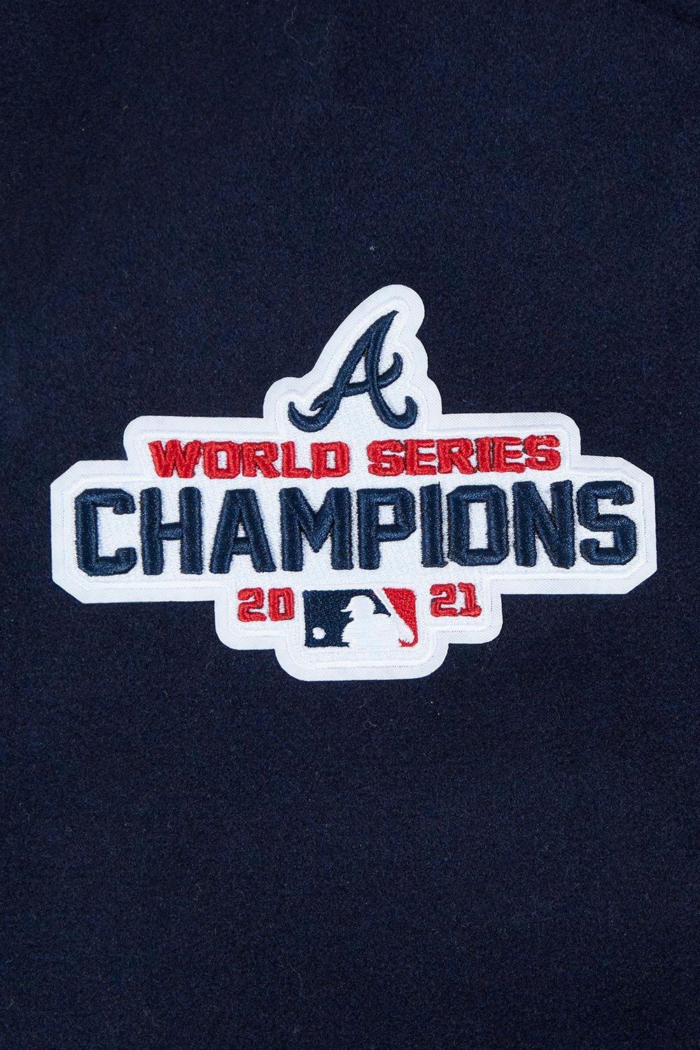 Pro Standard Women's MLB Atlanta Braves Mashup Rib Wool Varsity Jacket -Navy/Red - NAVY/RED Thumbnail View 5