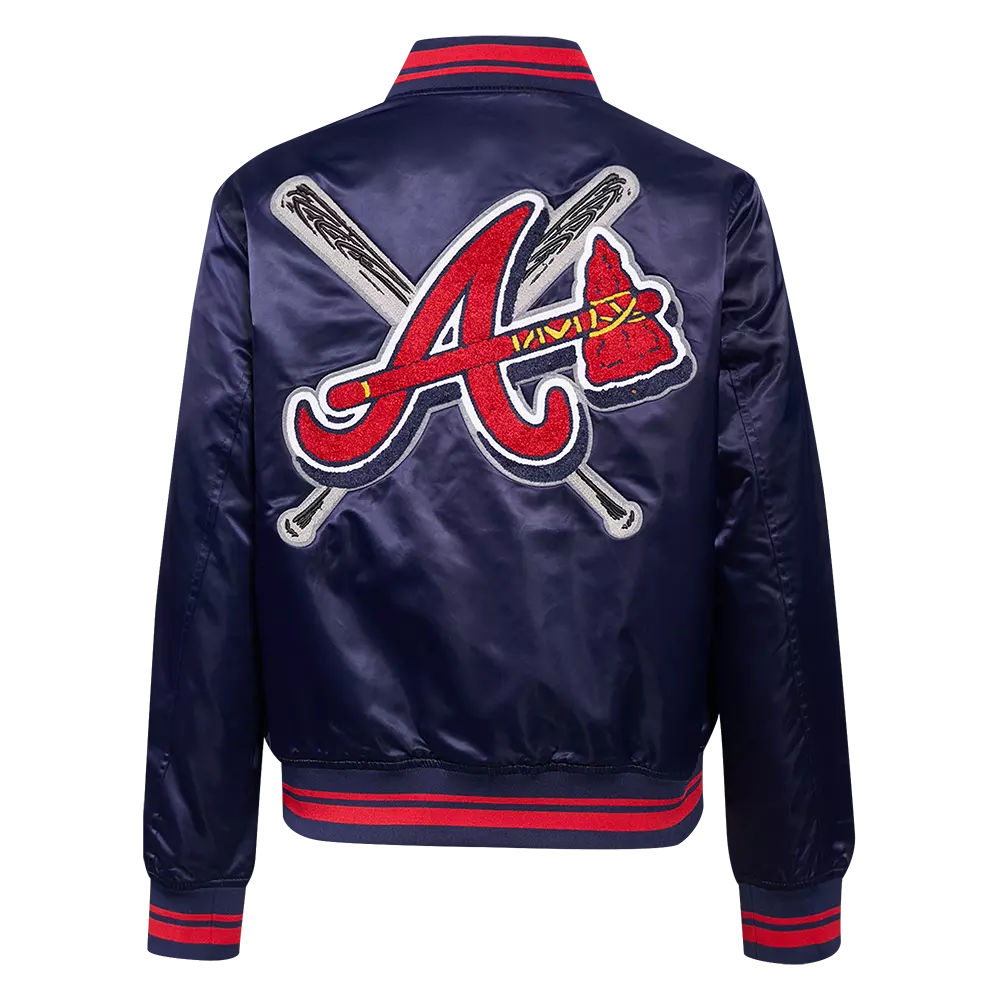 Pro Standard Women's MLB Atlanta Braves Mashup Rib Satin Jacket -Navy/Red - NAVY/RED