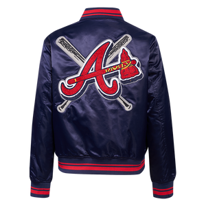 Pro Standard Women's MLB Atlanta Braves Mashup Rib Satin Jacket -Navy/Red