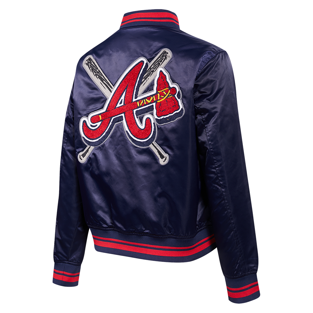 Pro Standard Women's MLB Atlanta Braves Mashup Rib Satin Jacket -Navy/Red - NAVY/RED Thumbnail View 4