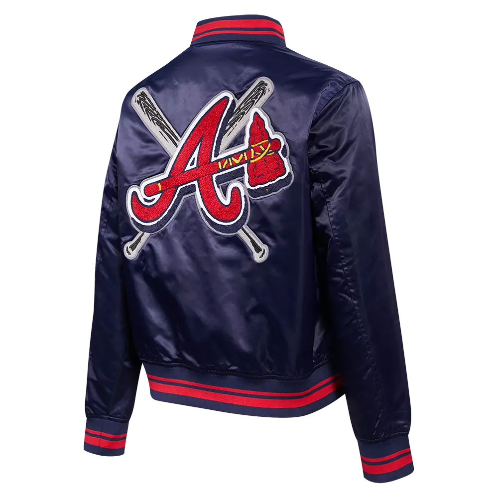 Pro Standard Women's MLB Atlanta Braves Mashup Rib Satin Jacket -Navy/Red - NAVY/RED