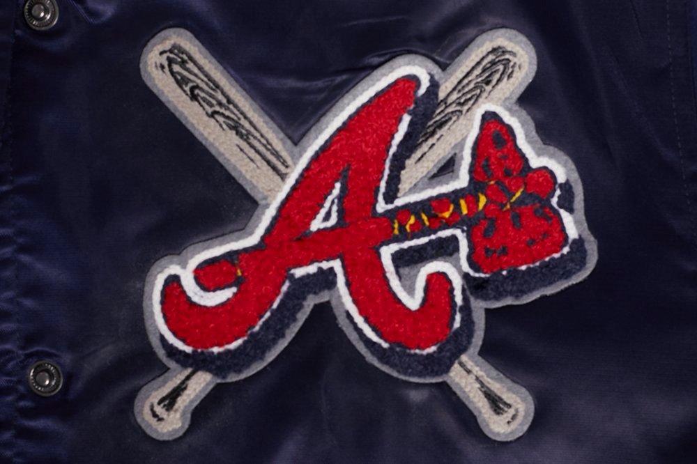 Pro Standard Women's MLB Atlanta Braves Mashup Rib Satin Jacket - Navy/Red - NAVY/RED Thumbnail View 6