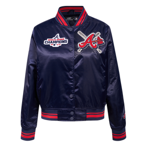 Pro Standard Women's MLB Atlanta Braves Mashup Rib Satin Jacket -Navy/Red