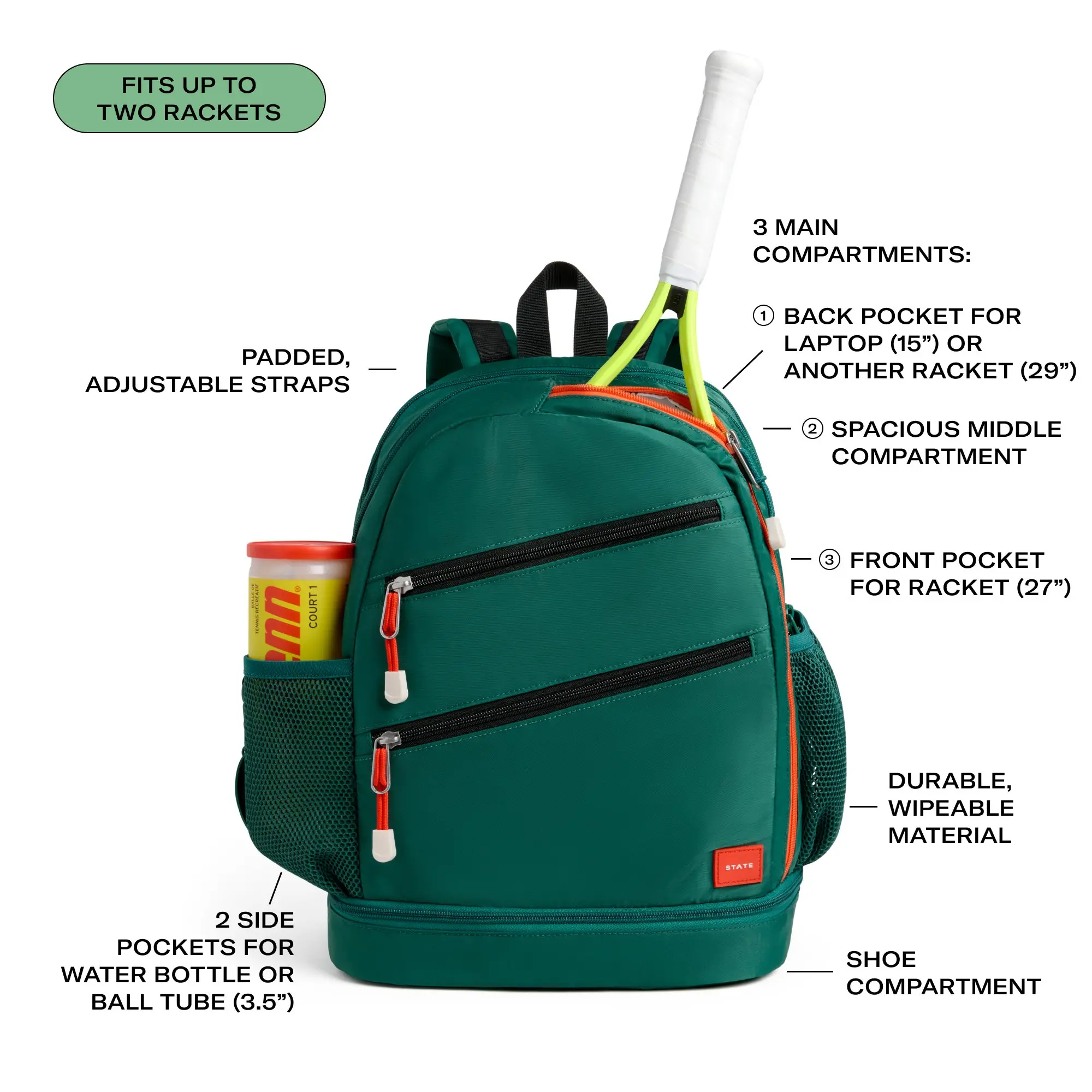 STATE Bags Lenox Tennis Backpack - Evergreen - EVERGREEN