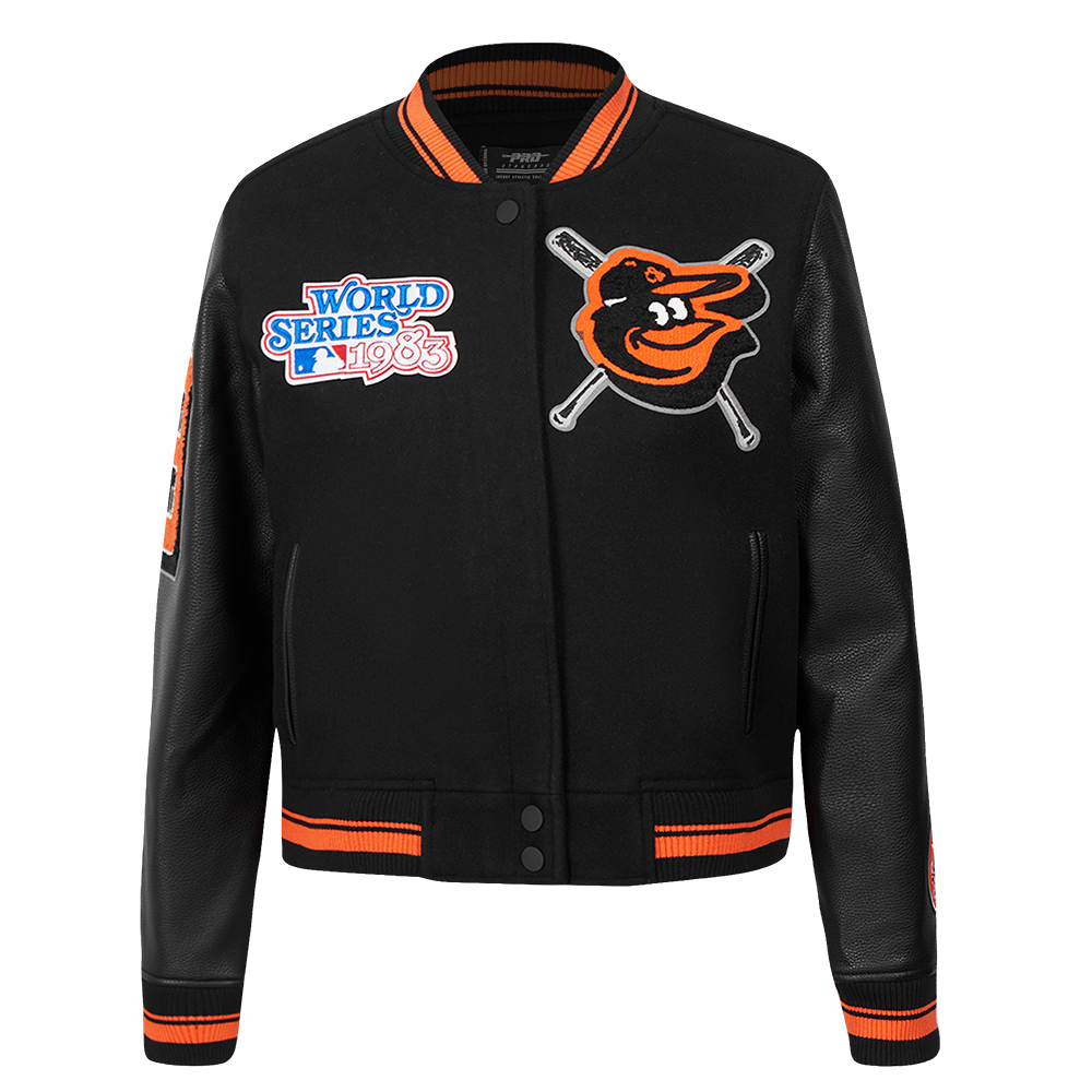 Pro Standard Women's MLB Baltimore Orioles Mashup Rib Wool Varsity Jacket -Black/Orange - BLACK/ORANGE Thumbnail View 1