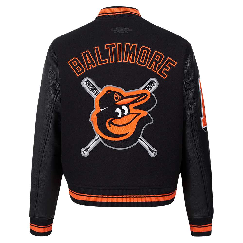 Pro Standard Women's MLB Baltimore Orioles Mashup Rib Wool Varsity Jacket - Black/Orange - BLACK/ORANGE Thumbnail View 2