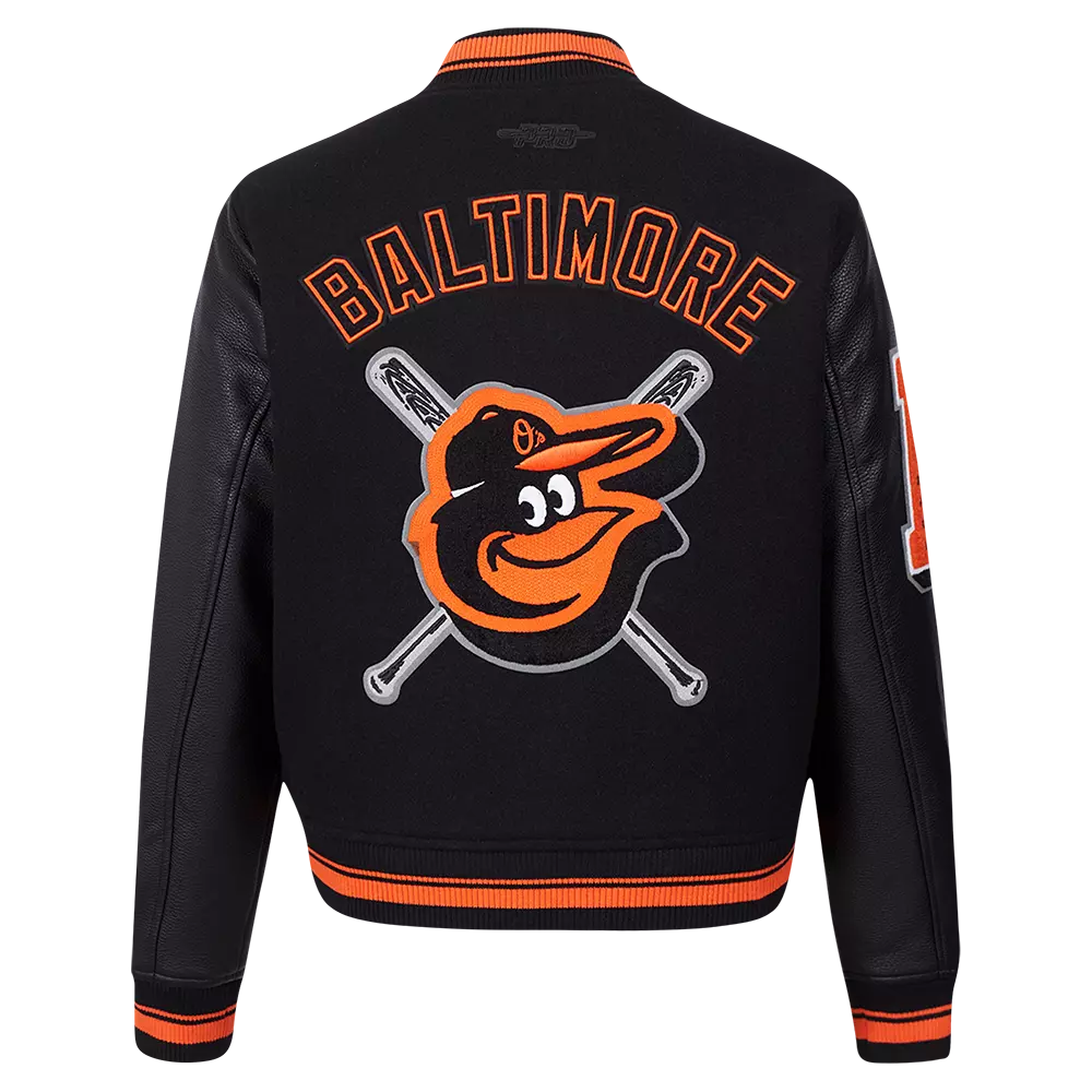 Pro Standard Women's MLB Baltimore Orioles Mashup Rib Wool Varsity Jacket -Black/Orange