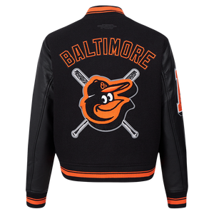 Pro Standard Women's MLB Baltimore Orioles Mashup Rib Wool Varsity Jacket -Black/Orange