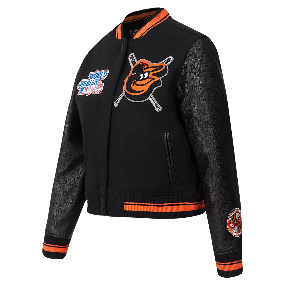 Pro Standard Women's MLB Baltimore Orioles Mashup Rib Wool Varsity Jacket - Black/Orange - BLACK/ORANGE