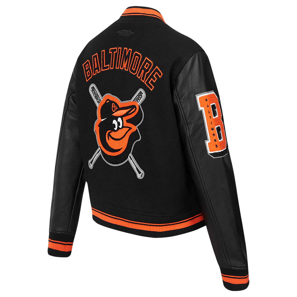 Pro Standard Women's MLB Baltimore Orioles Mashup Rib Wool Varsity Jacket - Black/Orange - BLACK/ORANGE Thumbnail View 4
