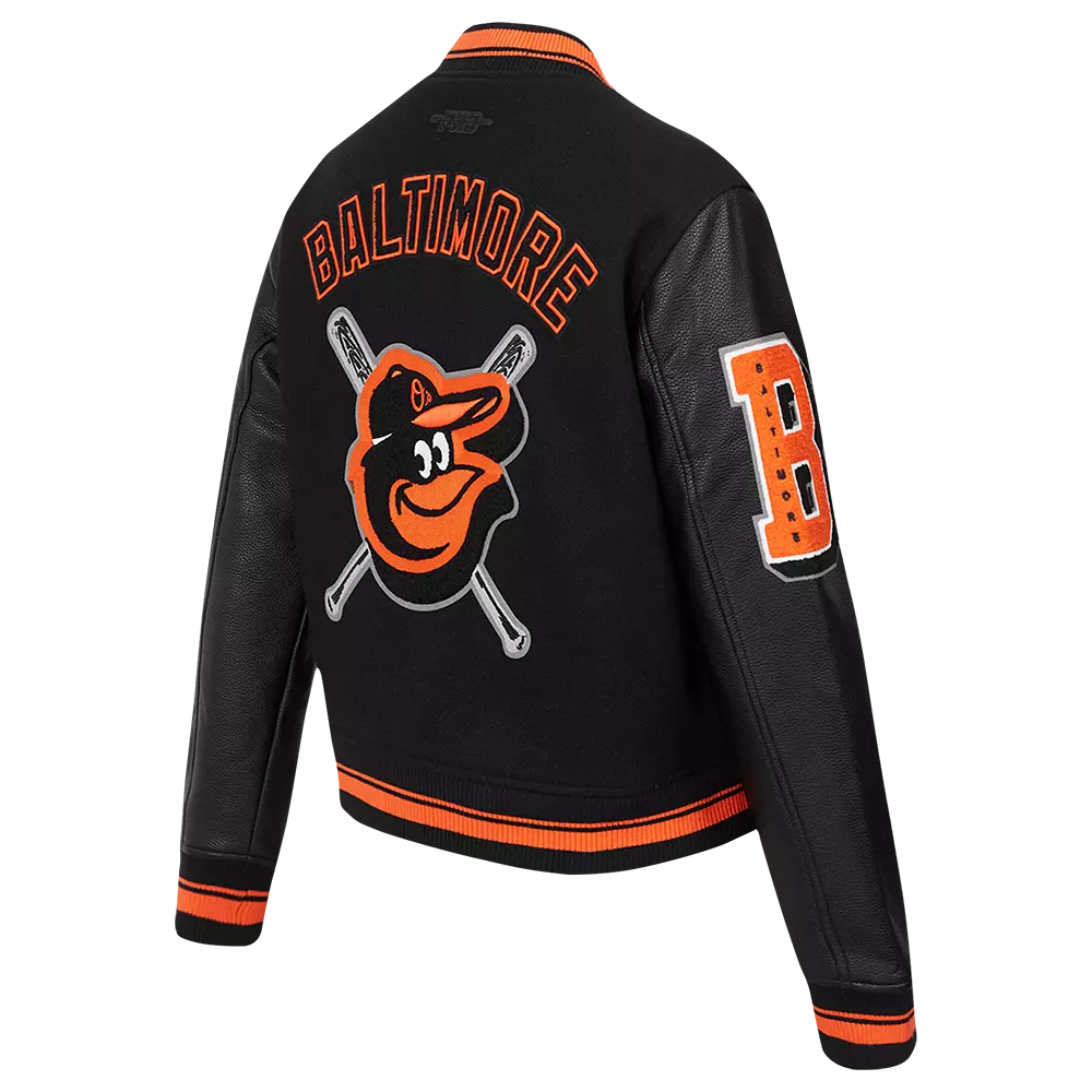 Pro Standard Women's MLB Baltimore Orioles Mashup Rib Wool Varsity Jacket -Black/Orange - BLACK/ORANGE