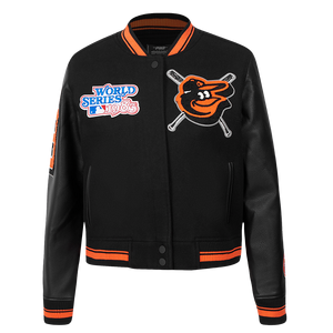 Pro Standard Women's MLB Baltimore Orioles Mashup Rib Wool Varsity Jacket -Black/Orange