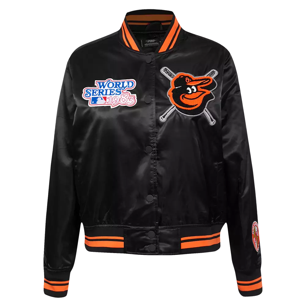 Pro Standard Women's MLB Baltimore Orioles Mashup Rib Satin Jacket - Black/Orange - BLACK/ORANGE