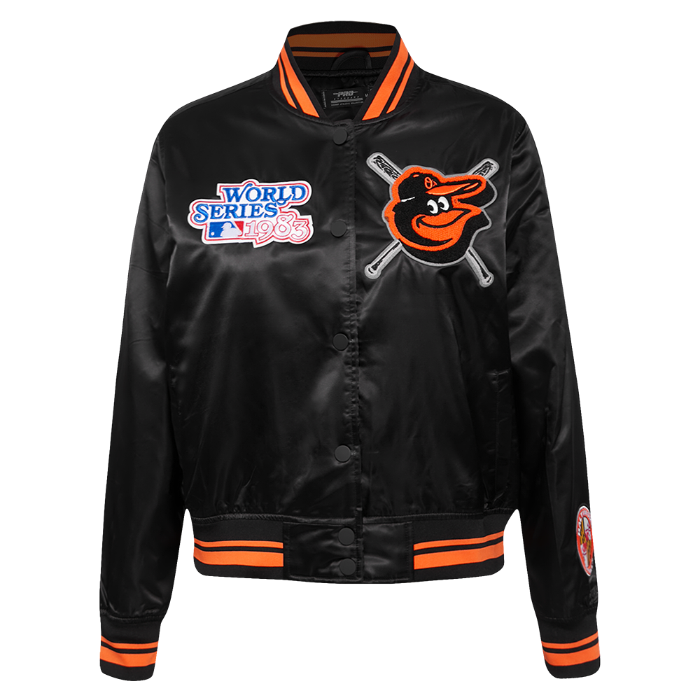 Pro Standard Women's MLB Baltimore Orioles Mashup Rib Satin Jacket -Black/Orange - BLACK/ORANGE Thumbnail View 1